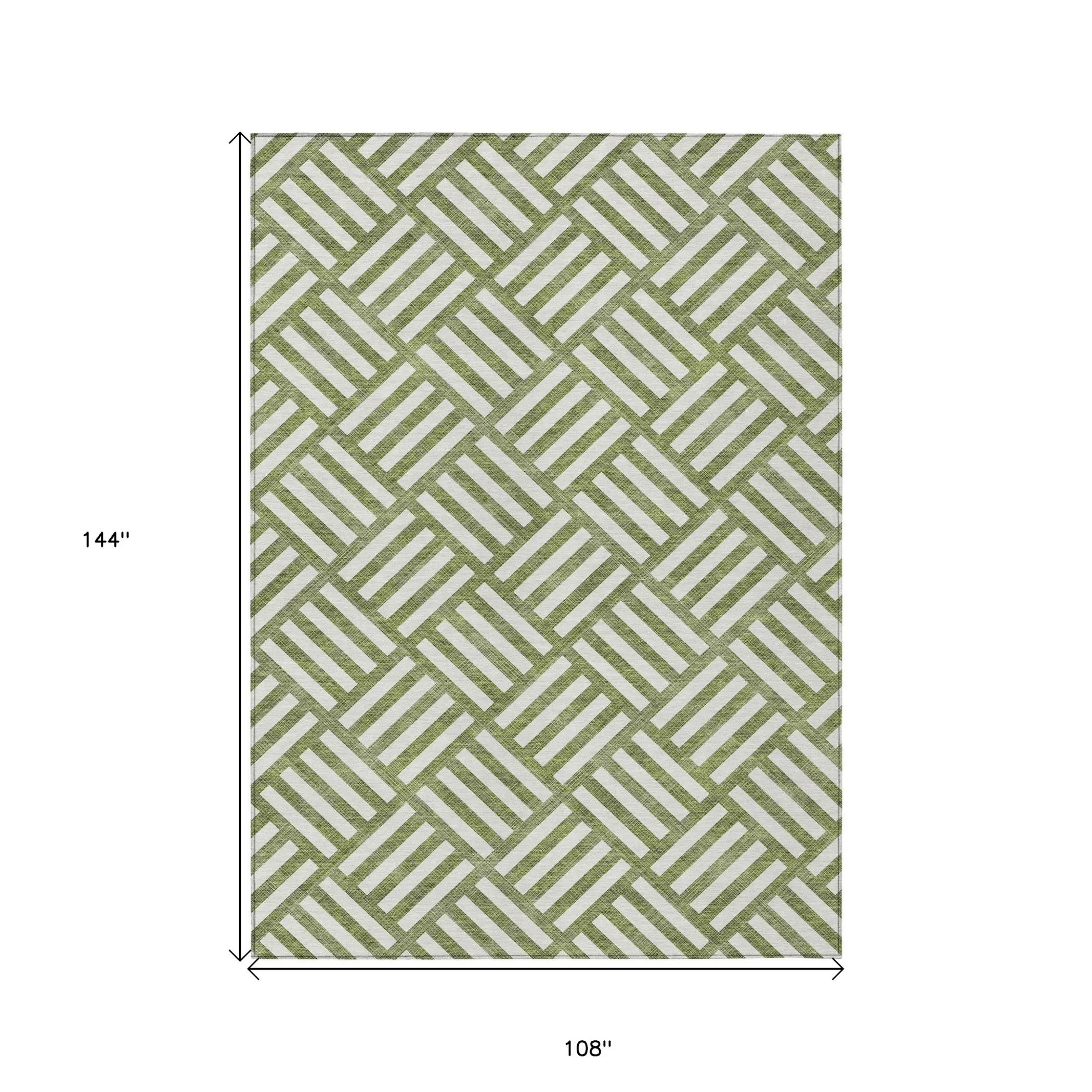 9' X 12' Olive Green And Ivory Geometric Washable Indoor Outdoor Area Rug - Image 3
