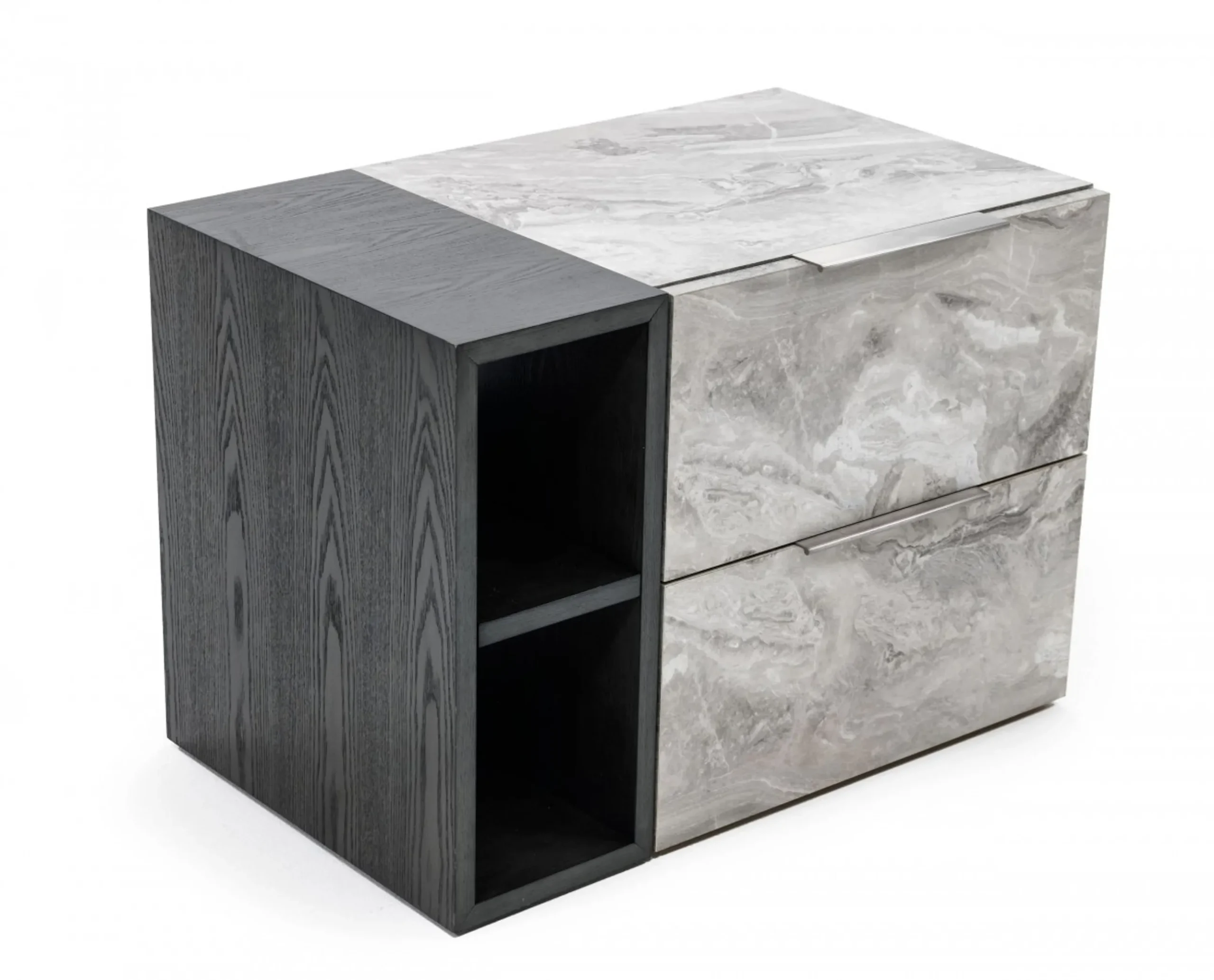 Contempo Gray Faux Marble and Gray Two Drawer Nightstand - Image 2