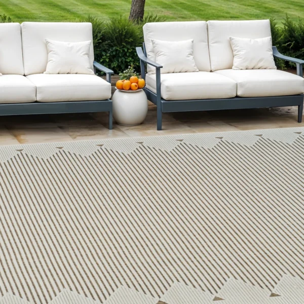 6' X 9' Beige and Brown Geometric Distressed Indoor Outdoor Area Rug