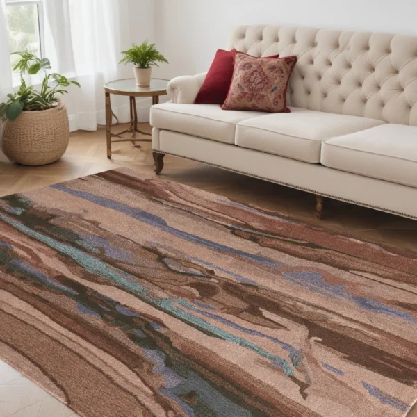 5' X 8' Red Pink and Blue Wool Abstract Hand Tufted Area Rug