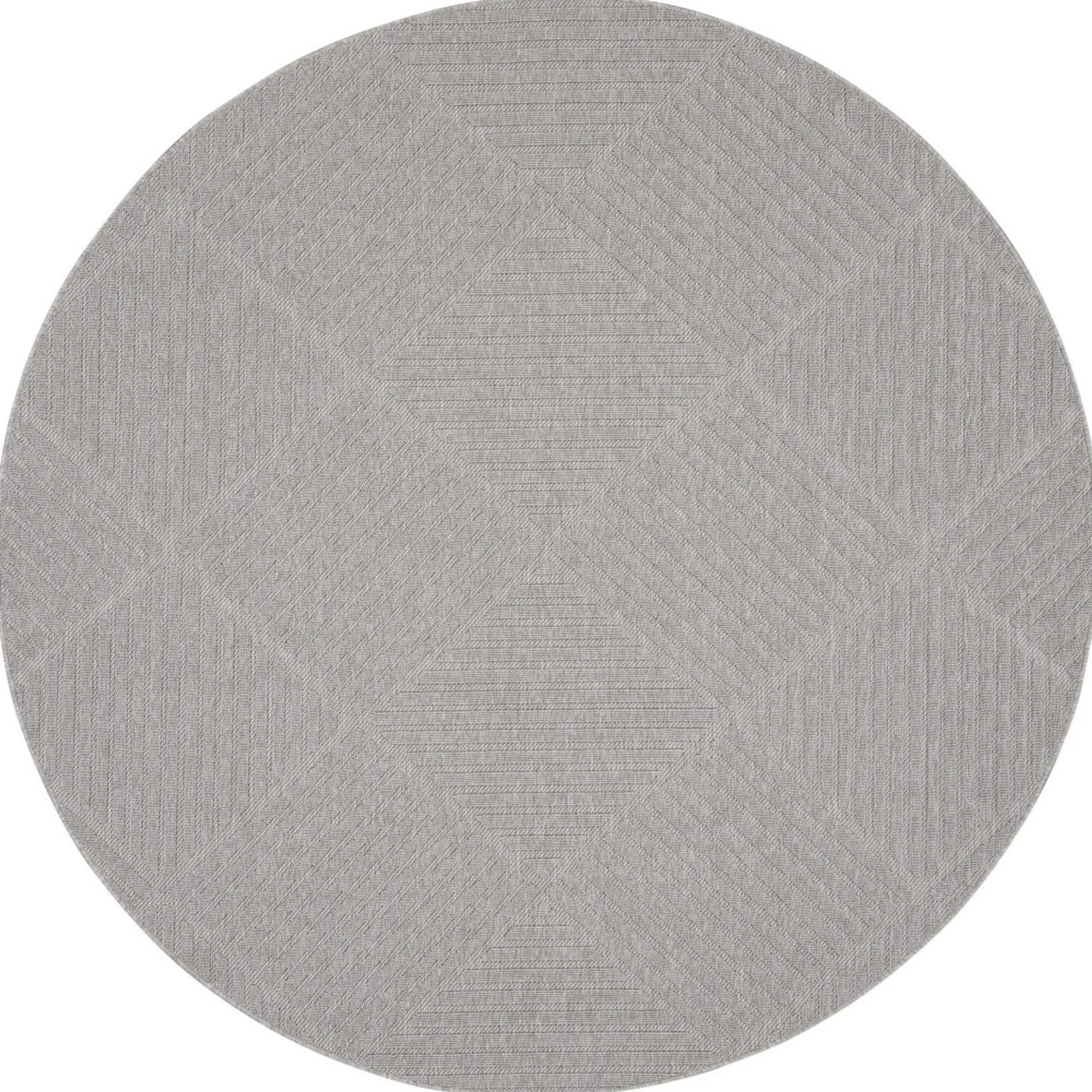 8' Light Gray And Gray Round Geometric Indoor Outdoor Area Rug - Image 4