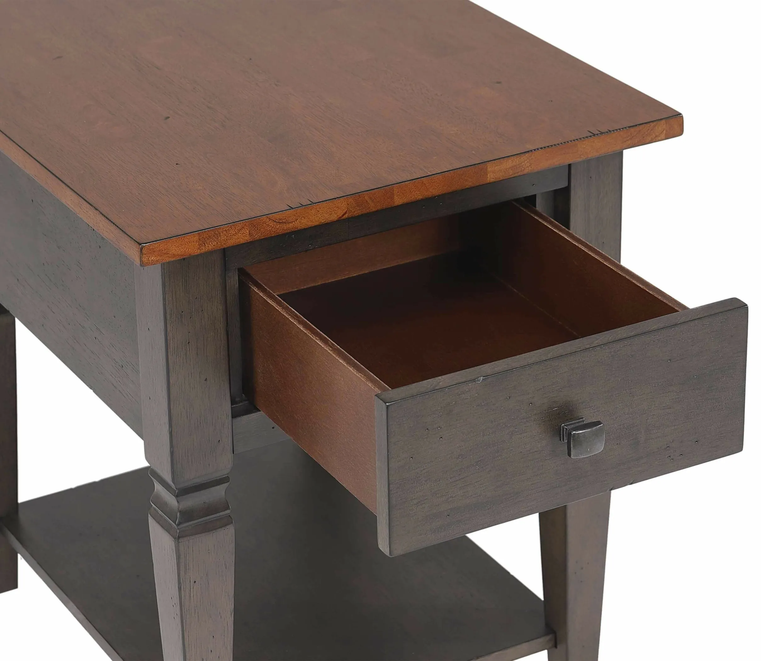 Sunset Trading Dakota Living Room End Table with Drawer and Shelf Storage | 20"W Sofa Sidetable | Two-Tone Distressed Brown and Ash Gray Solid Wood B. - Image 5