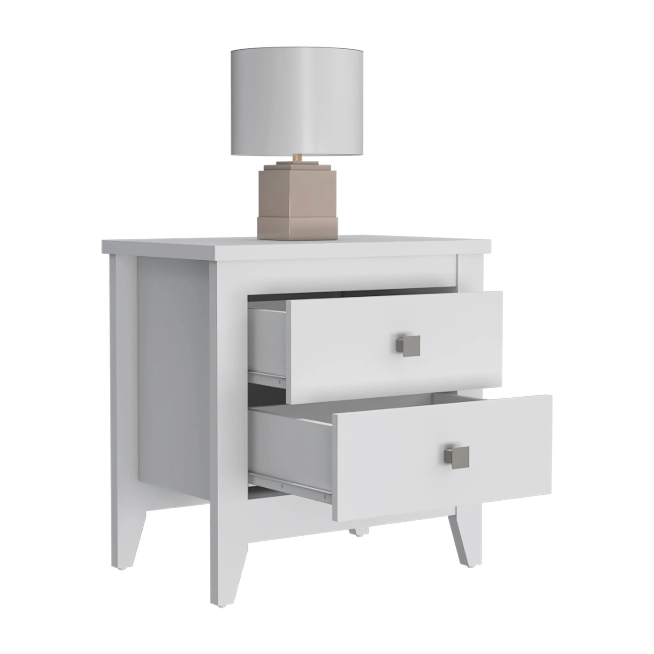 24" White Two Drawer Faux Wood Nightstand - Image 3