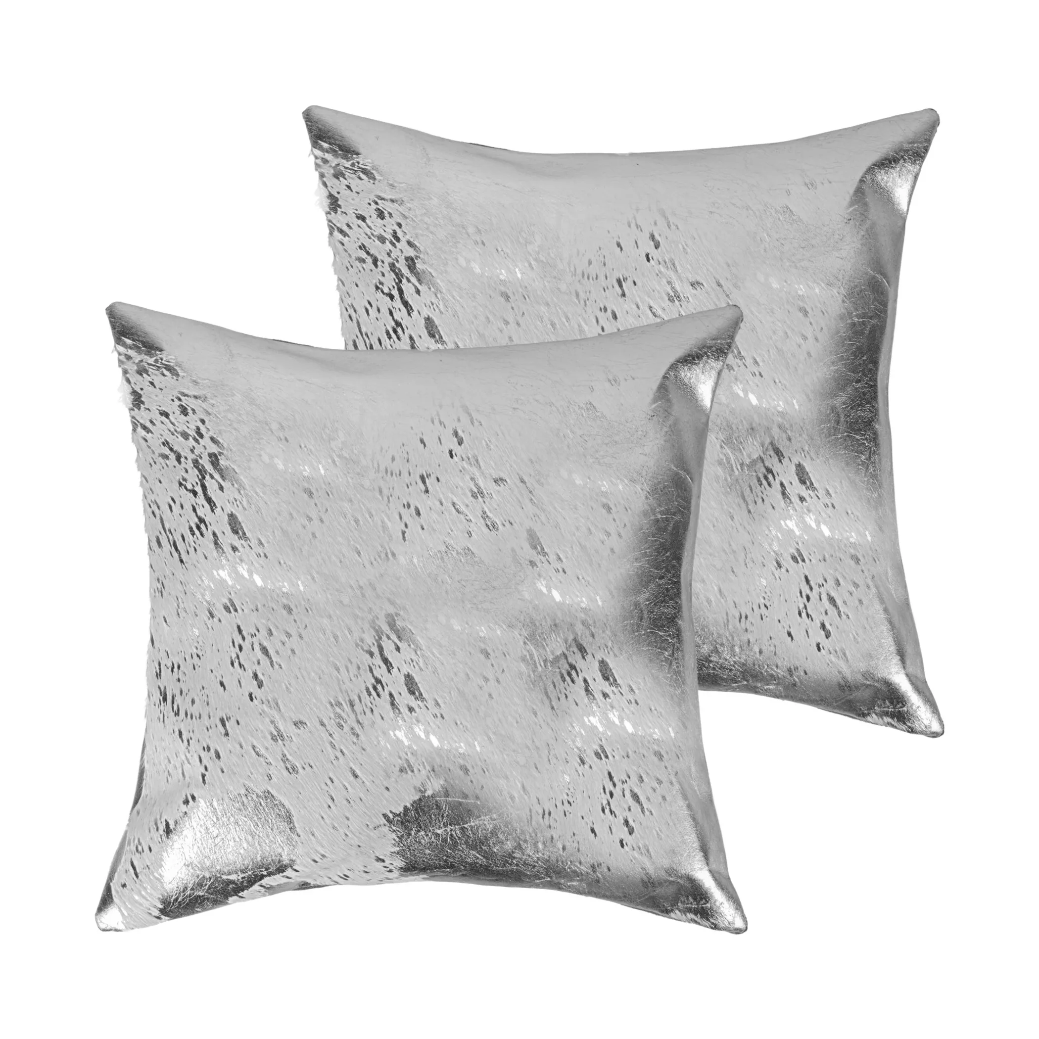 Set of Two 18" Gray and Silver Abstract Cowhide Throw Pillows with Glitter - Image 2