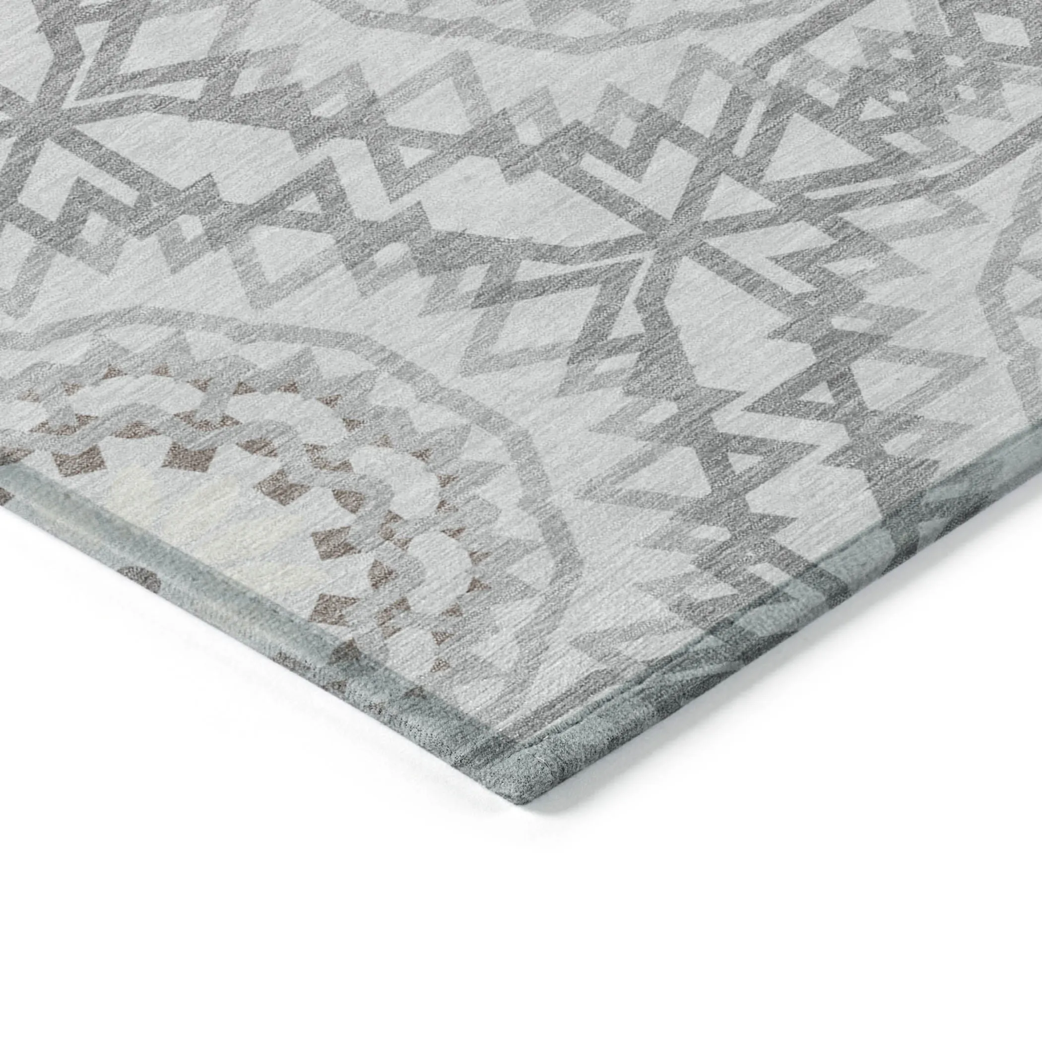 10' X 14' Silver Ivory And Gray Floral Medallion Washable Indoor Outdoor Area Rug - Image 4