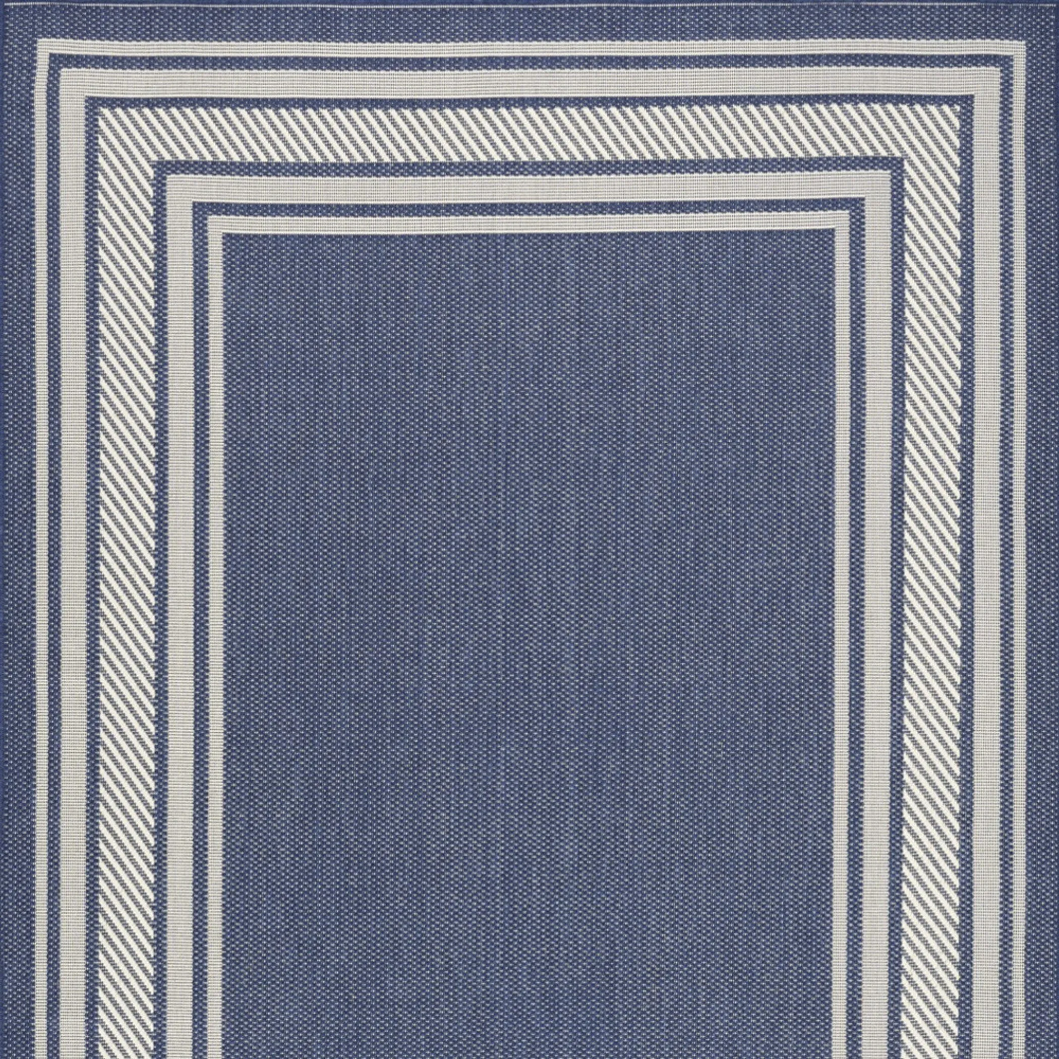 6' X 9' Navy Blue And Ivory Geometric Indoor Outdoor Area Rug - Image 3
