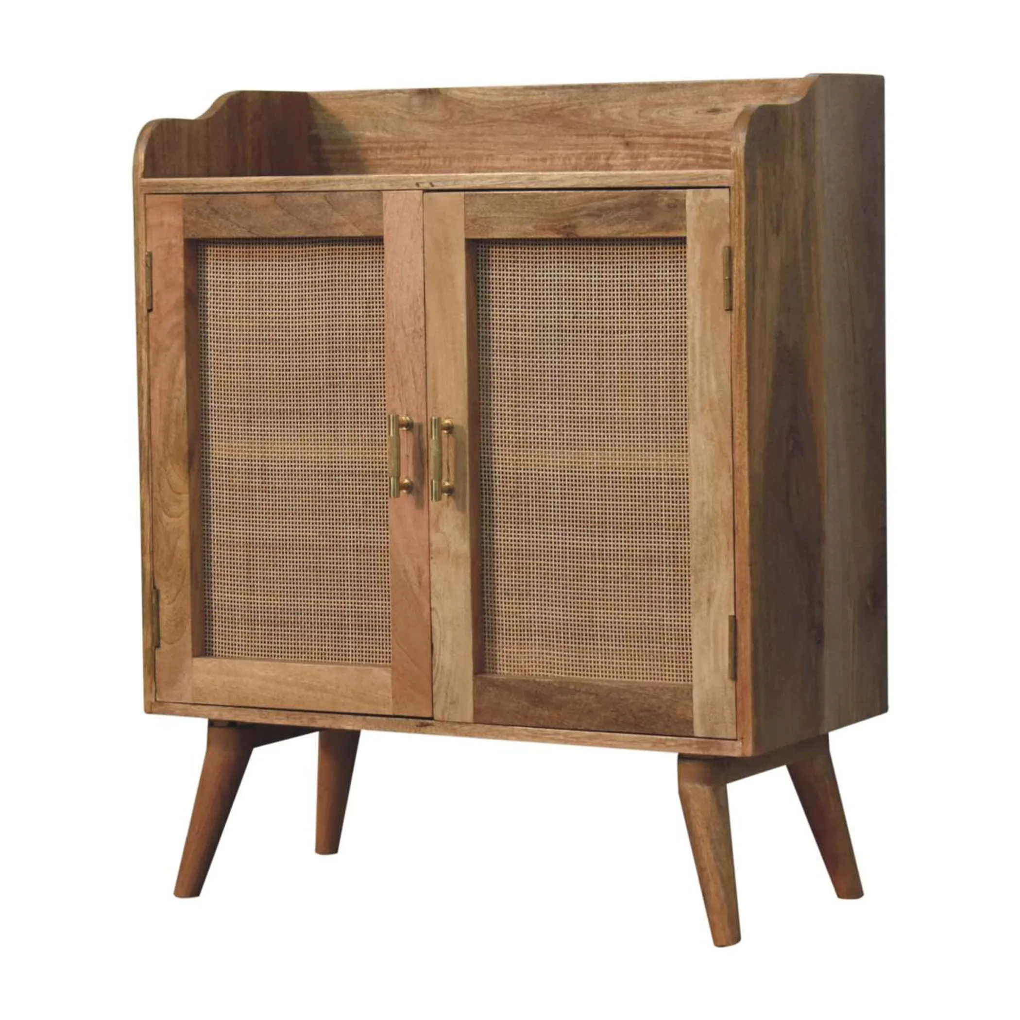 Distressed Solid Wood Inlaid Rattan Accent Cabinet With Two Doors - Image 6