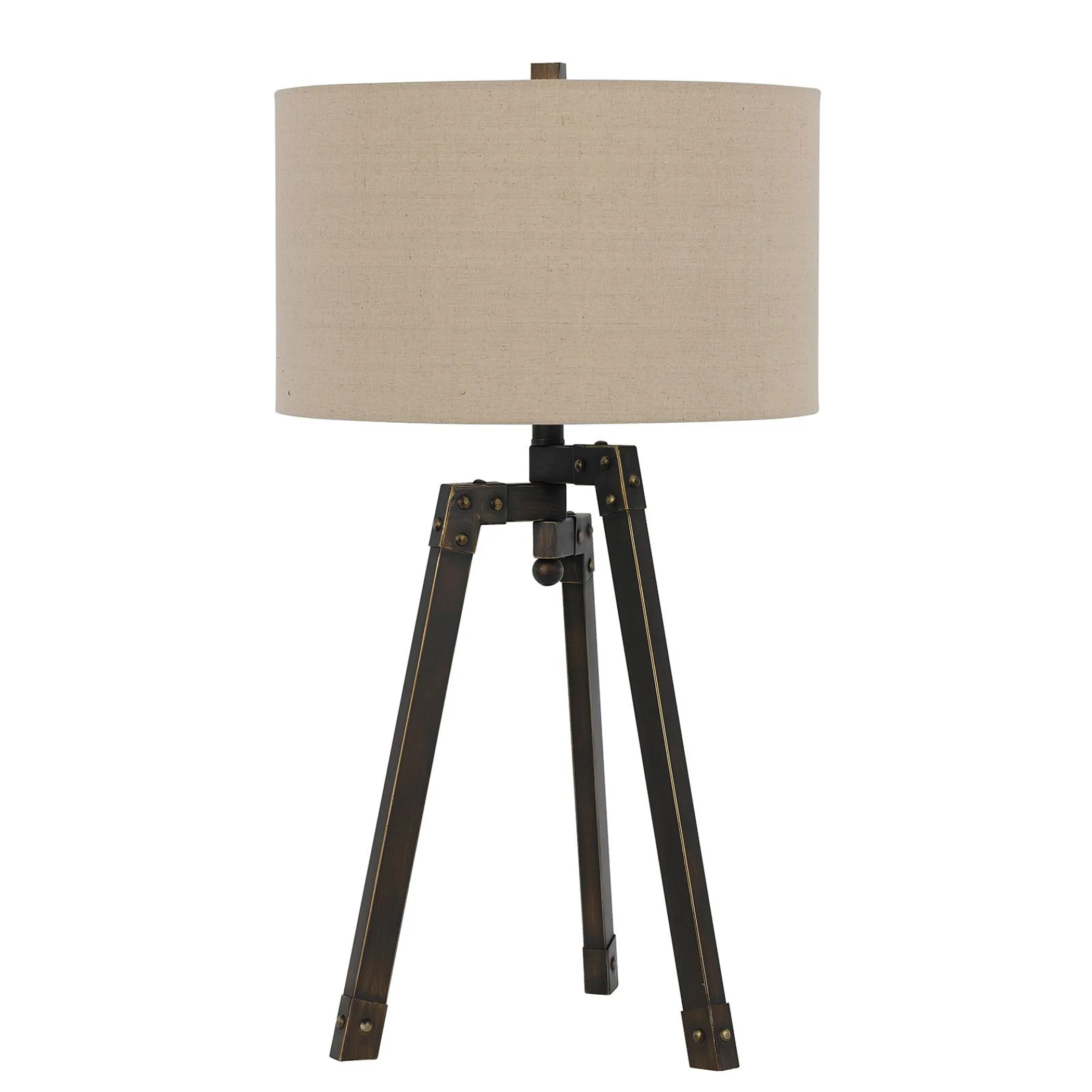 32" Charcoal Metal Tripod Table Lamp With Tan Drum Shade - Image 2
