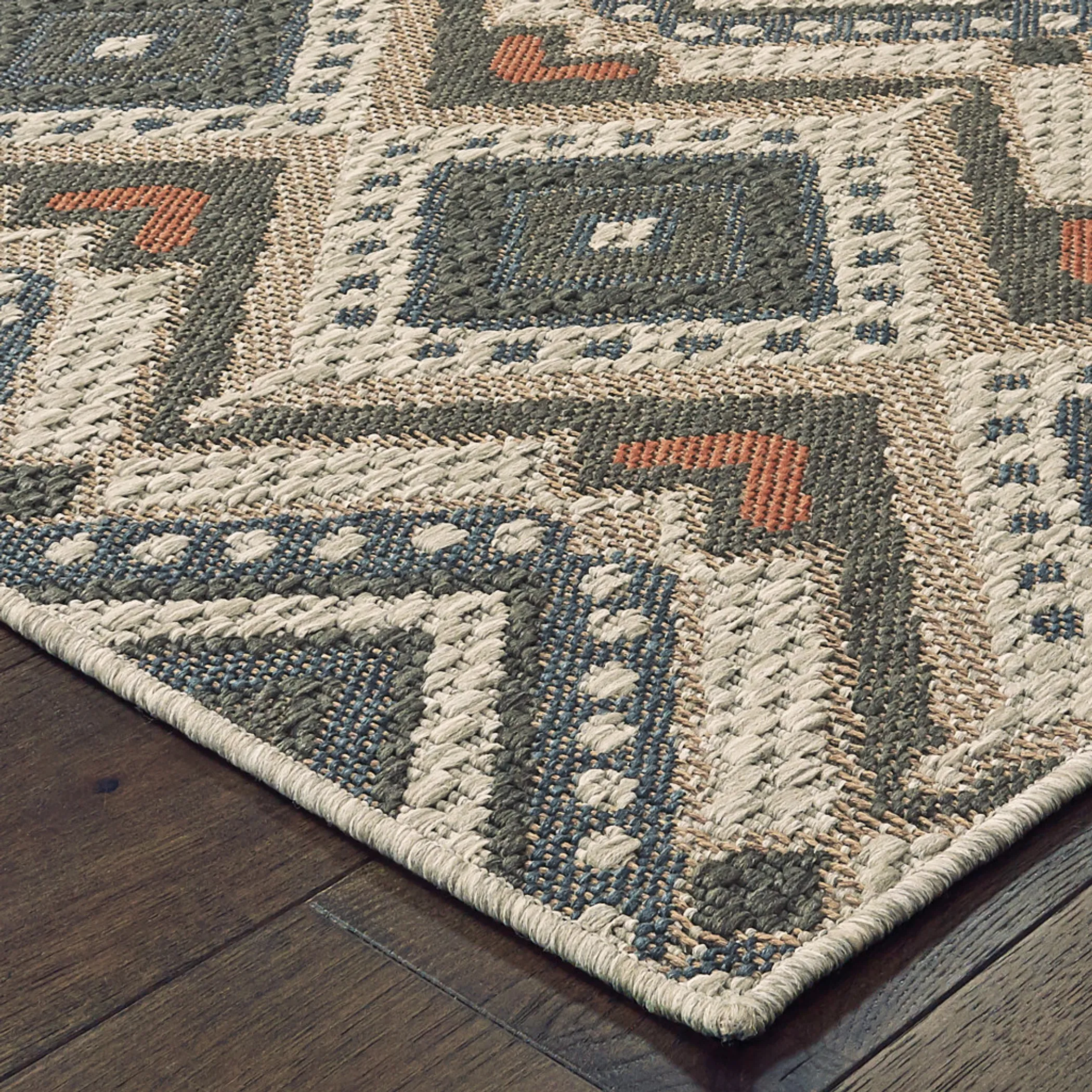 8' x 10' Gray Geometric Stain Resistant Indoor Outdoor Area Rug - Image 3