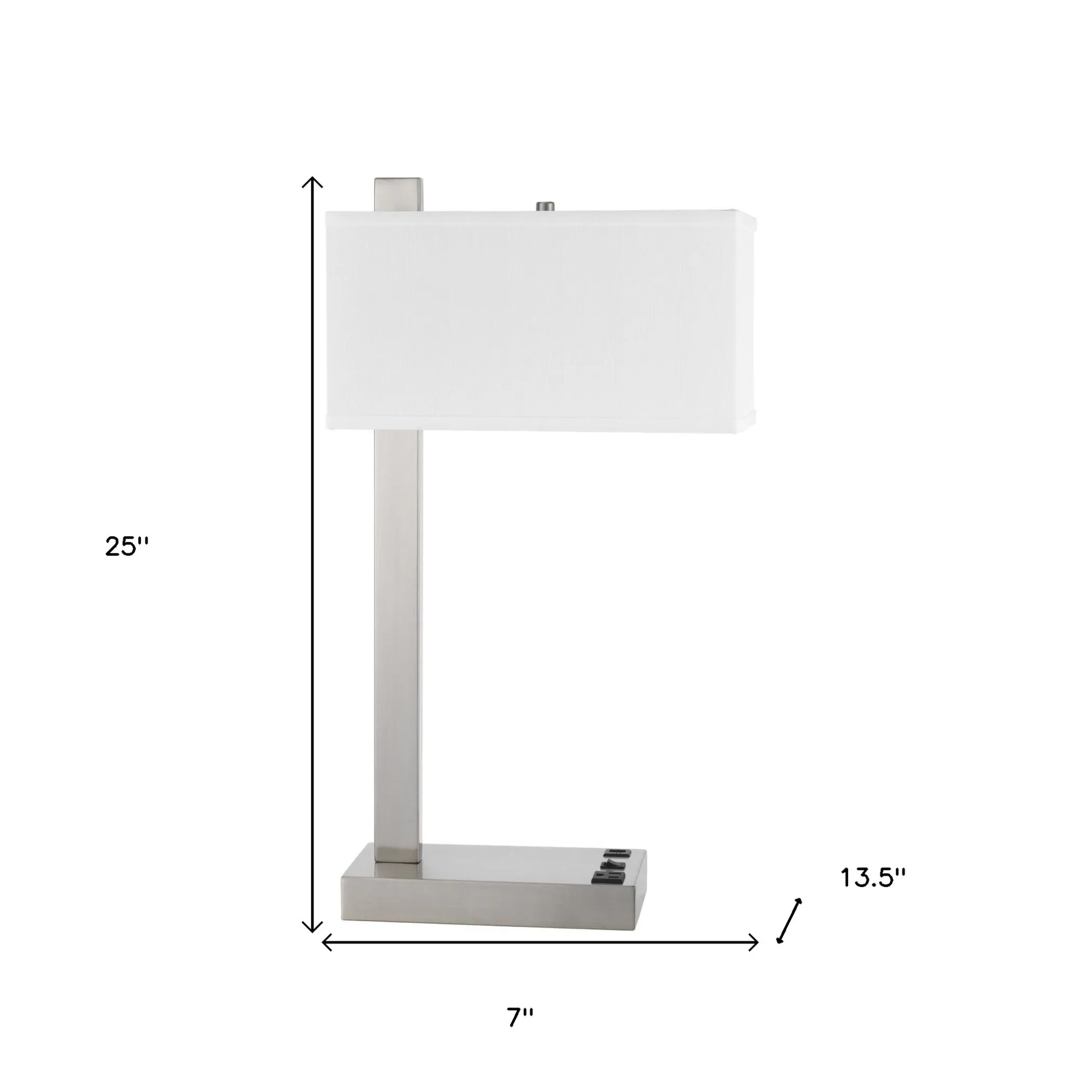 25" Nickel Metal Desk USB Table Lamp With White Shade - Image 5