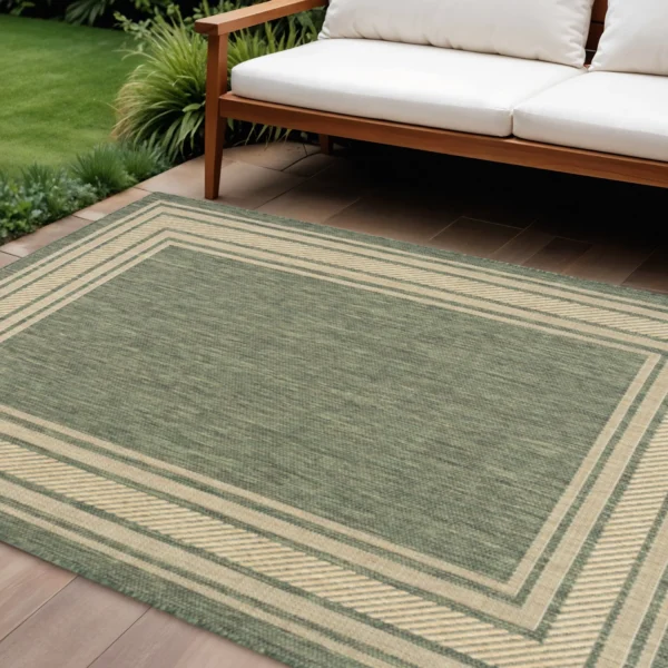 6' X 9' Green Geometric Indoor Outdoor Area Rug