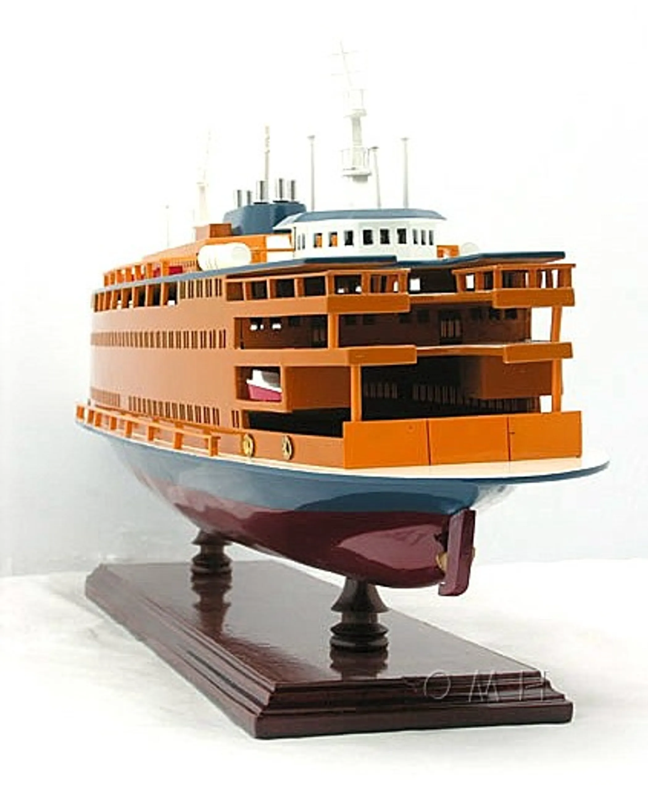 11" Maroon Staten Island Ferry Boat Hand Painted Decorative Boat - Image 4
