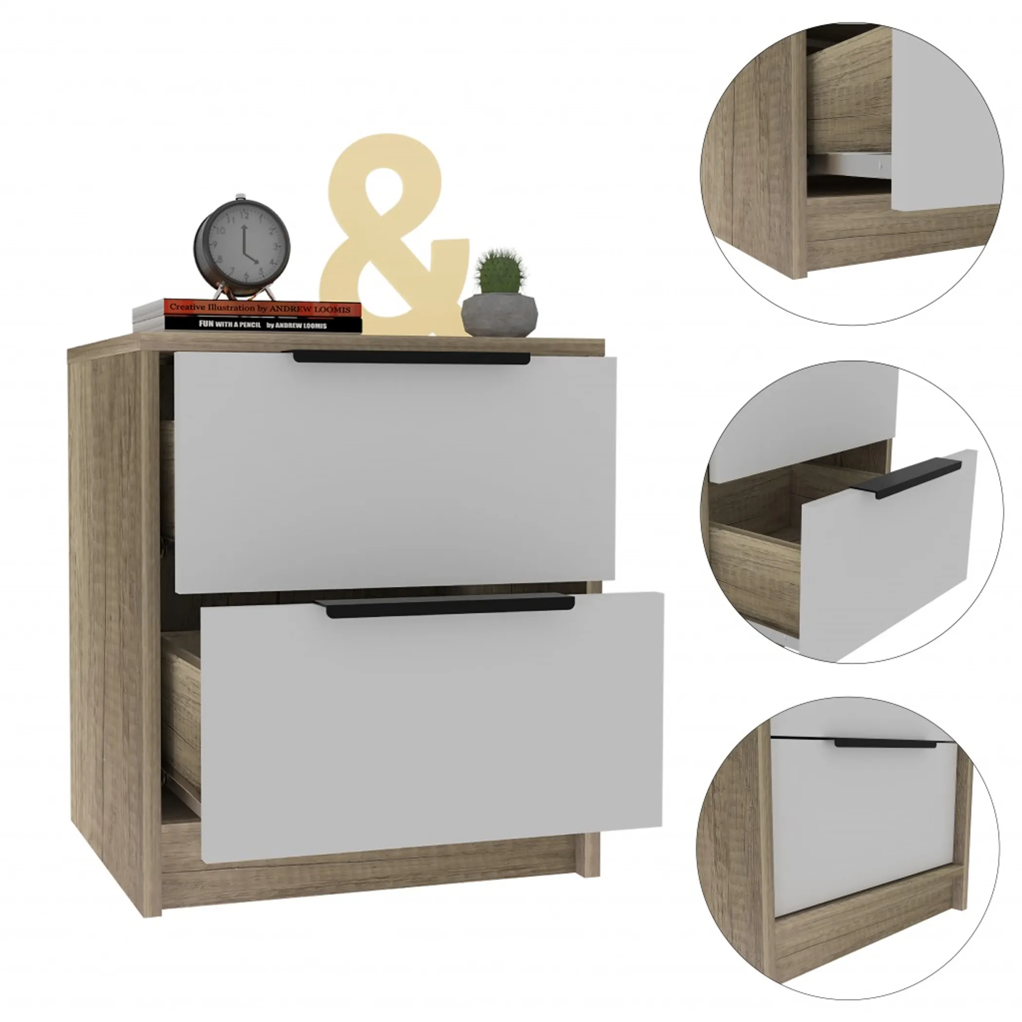 Mod Light Oak and White Two Drawer Nightstand - Image 4