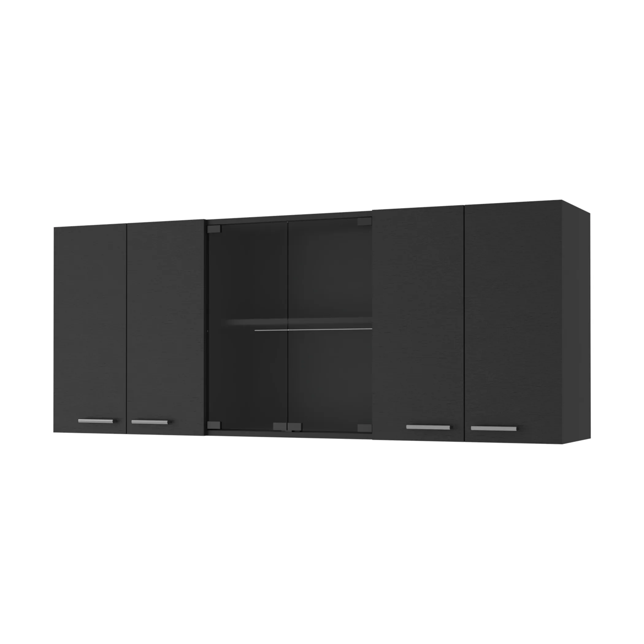 59" Black Wood Wall Mounted China Cabinet With Six Doors - Image 2