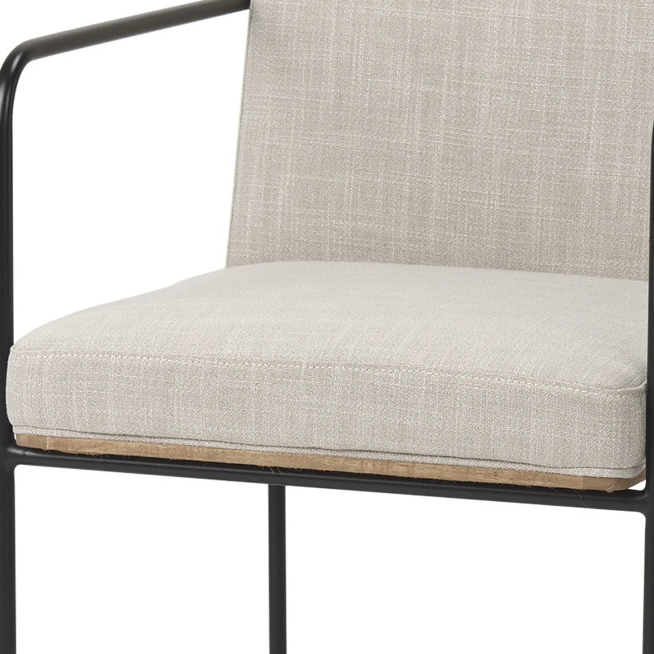Beige and Black Upholstered Cushion And Metal Dining Arm Chair - Image 3