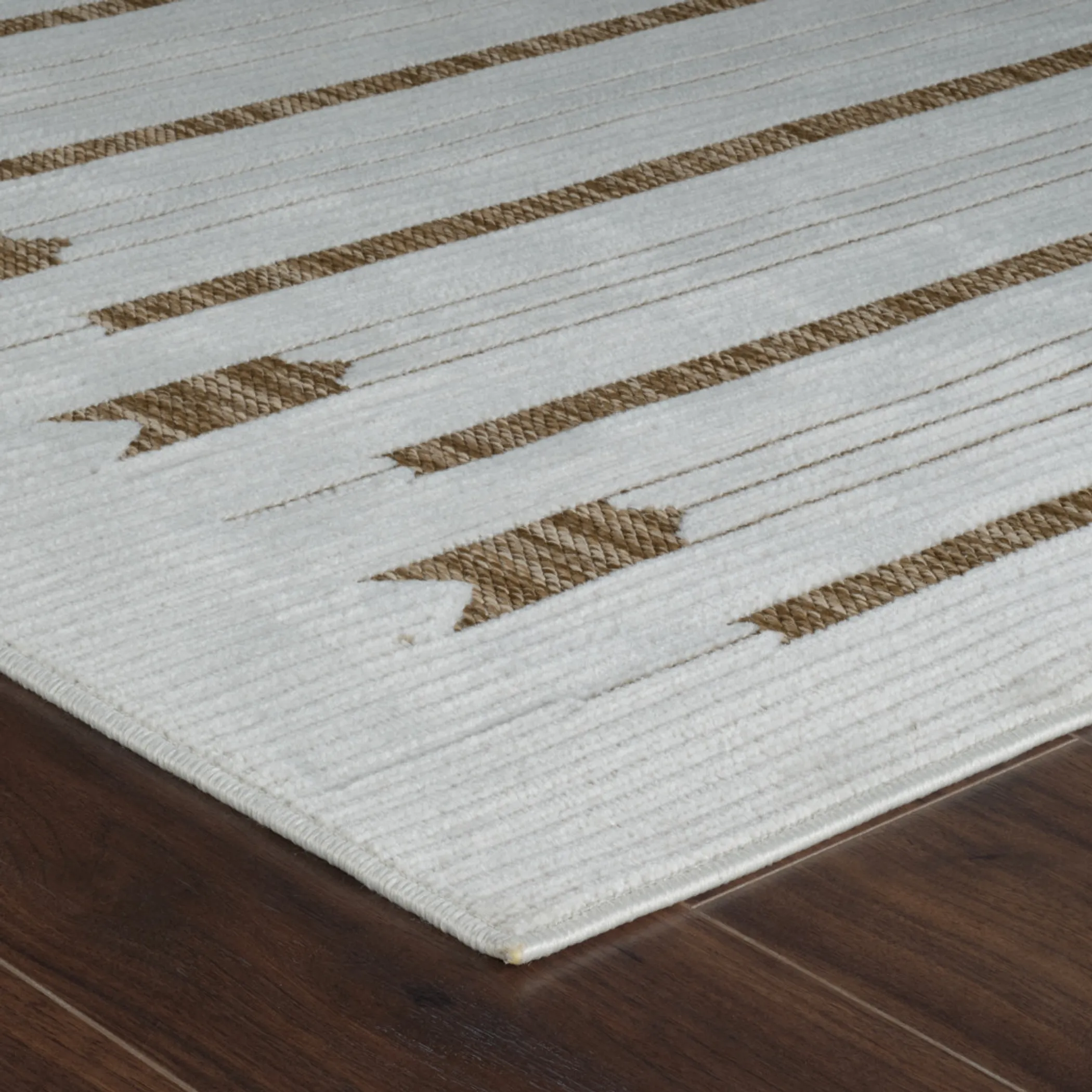 6' X 9' Beige and Brown Geometric Distressed Indoor Outdoor Area Rug - Image 4