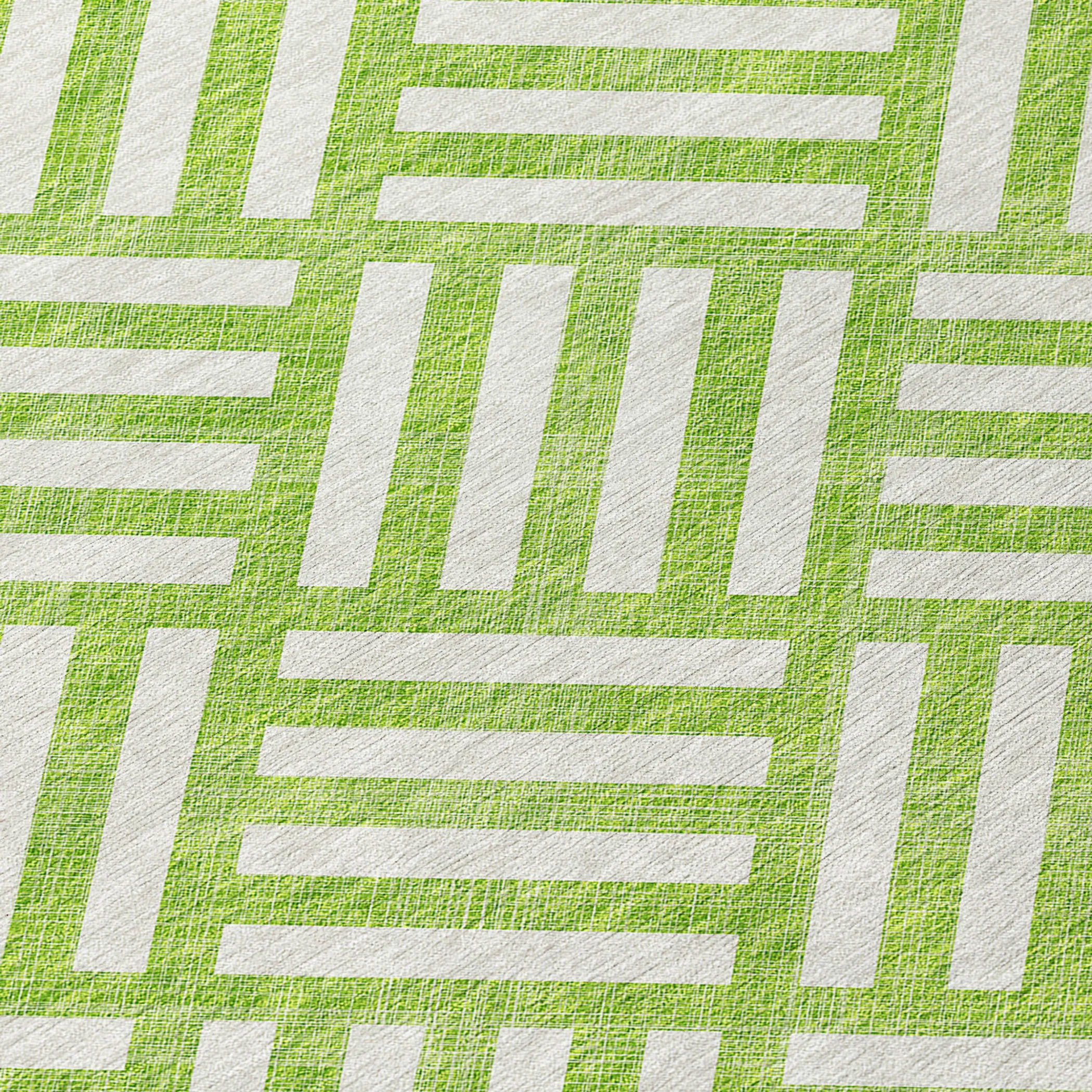 10' X 14' Lime Green And Ivory Geometric Washable Indoor Outdoor Area Rug - Image 5