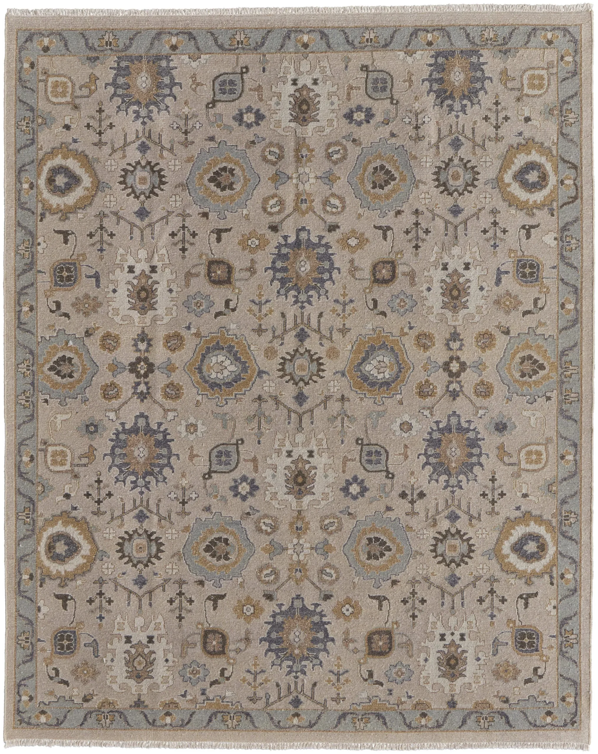 8' X 10' Tan Brown and Gray Wool Oriental Hand Knotted Area Rug With Fringe - Image 4