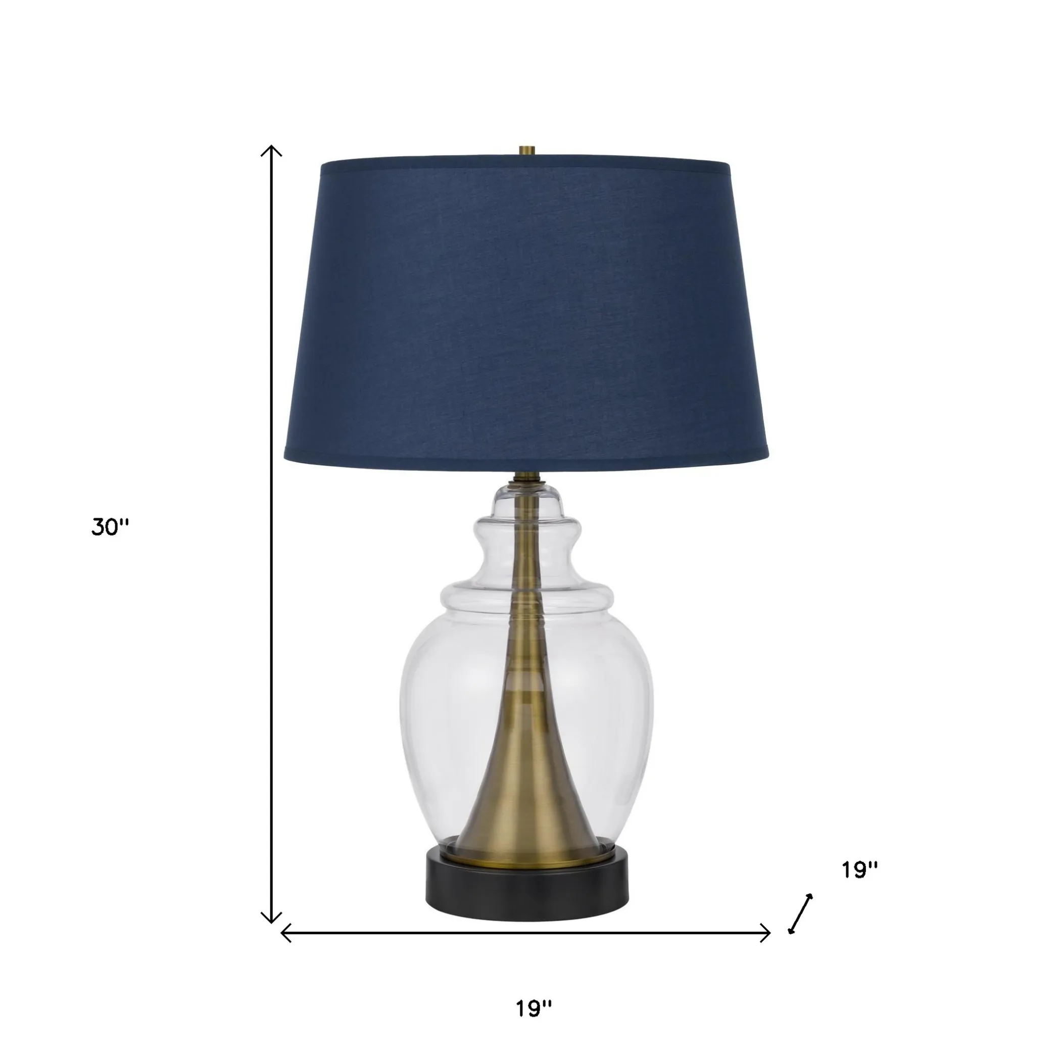 30" Black Metal Urn Table Lamp With Navy Blue Empire Shade - Image 4