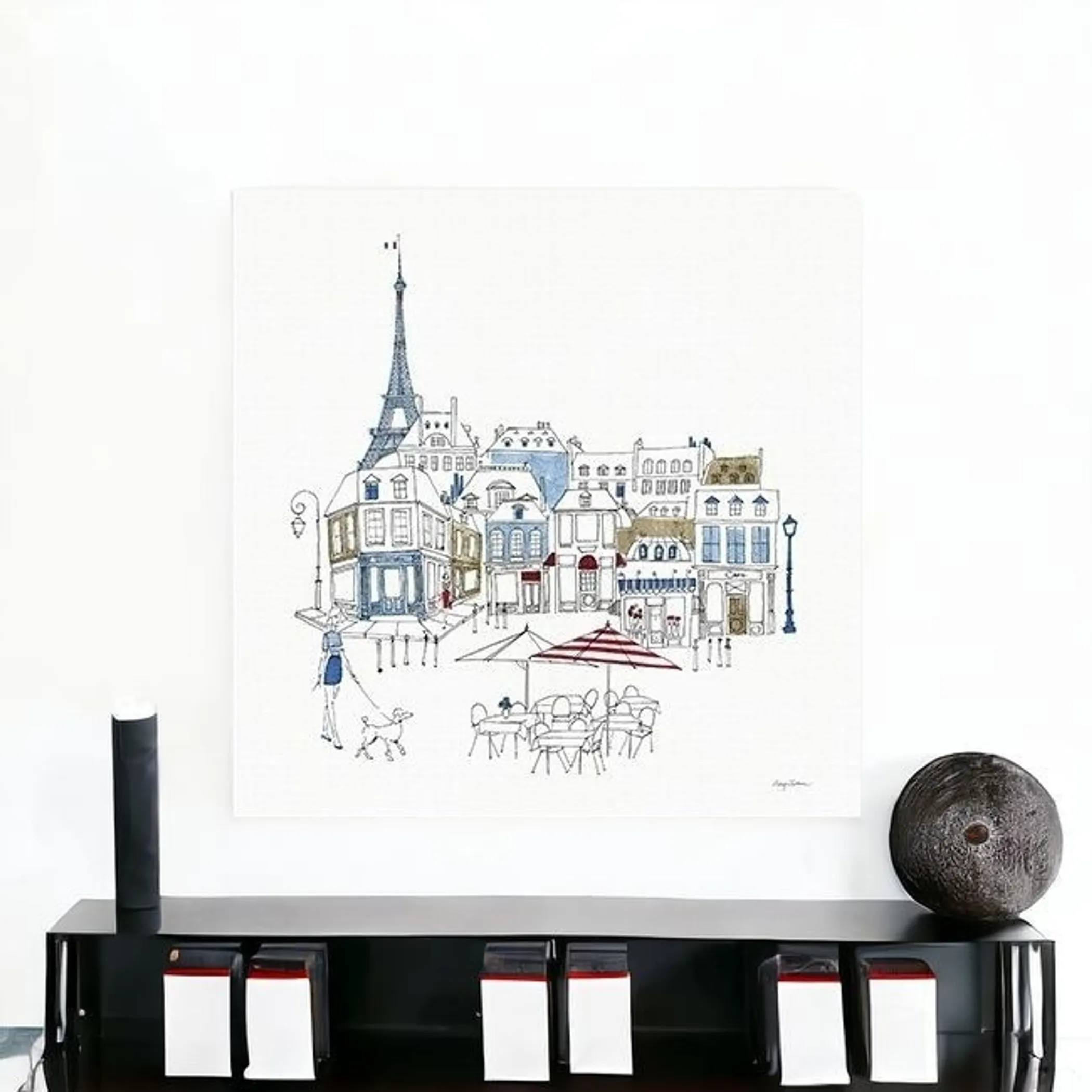 French Caf With Red And Blue Accents Unframed Print Wall Art - Image 3