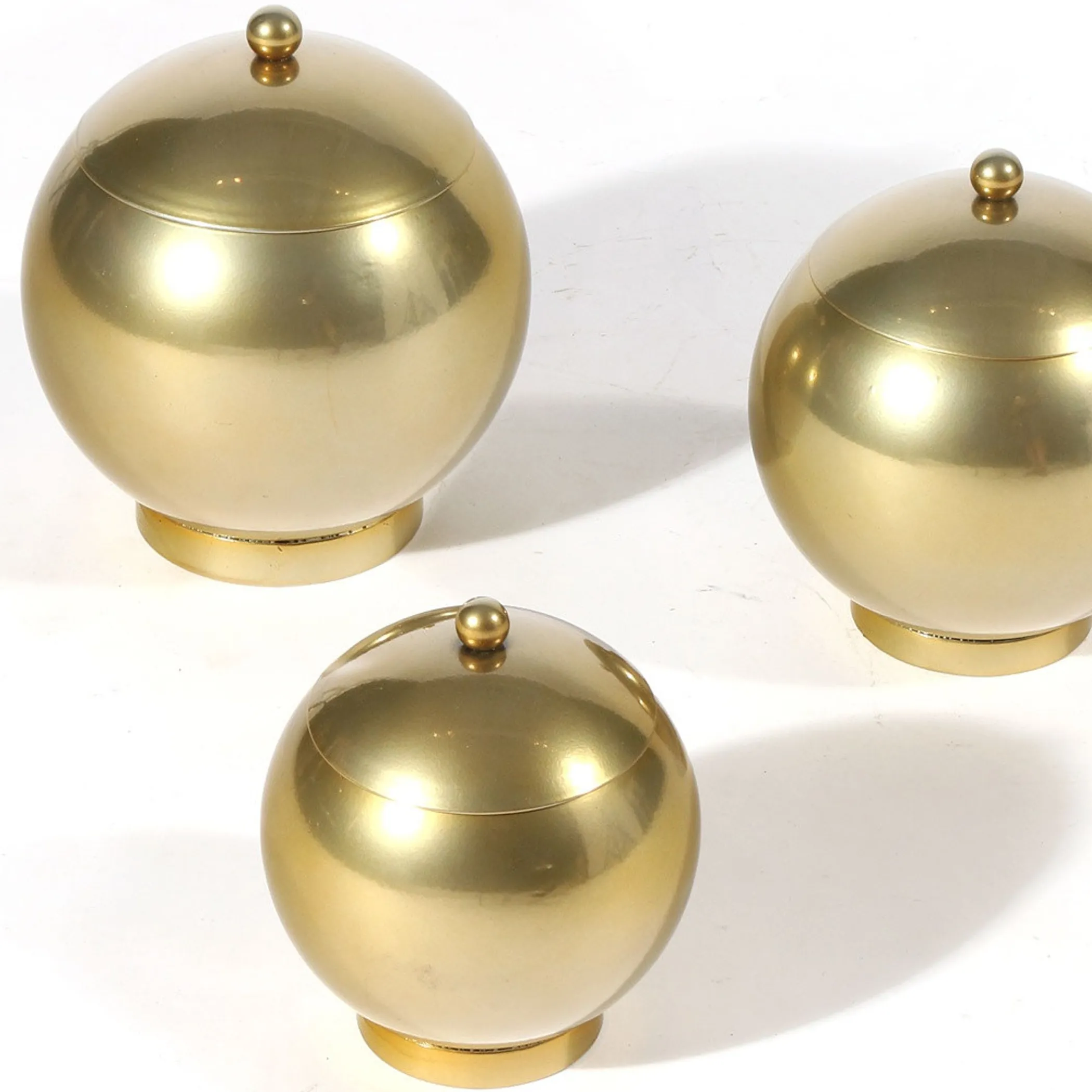 Set of Three Gold Metal Decorative Lidded Canisters - Image 5