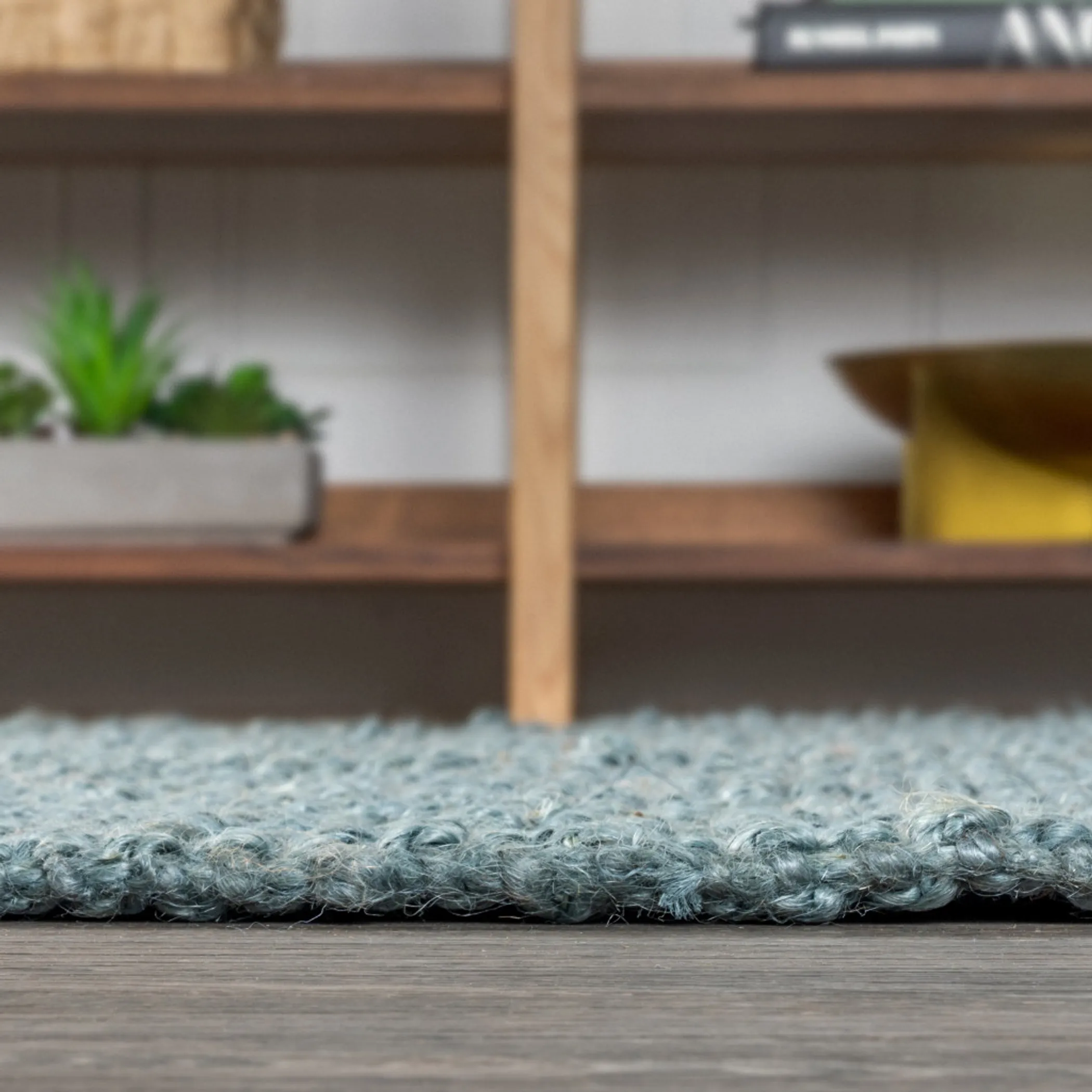 18' Light Blue Jute Handmade Runner Rug With Fringe - Image 5