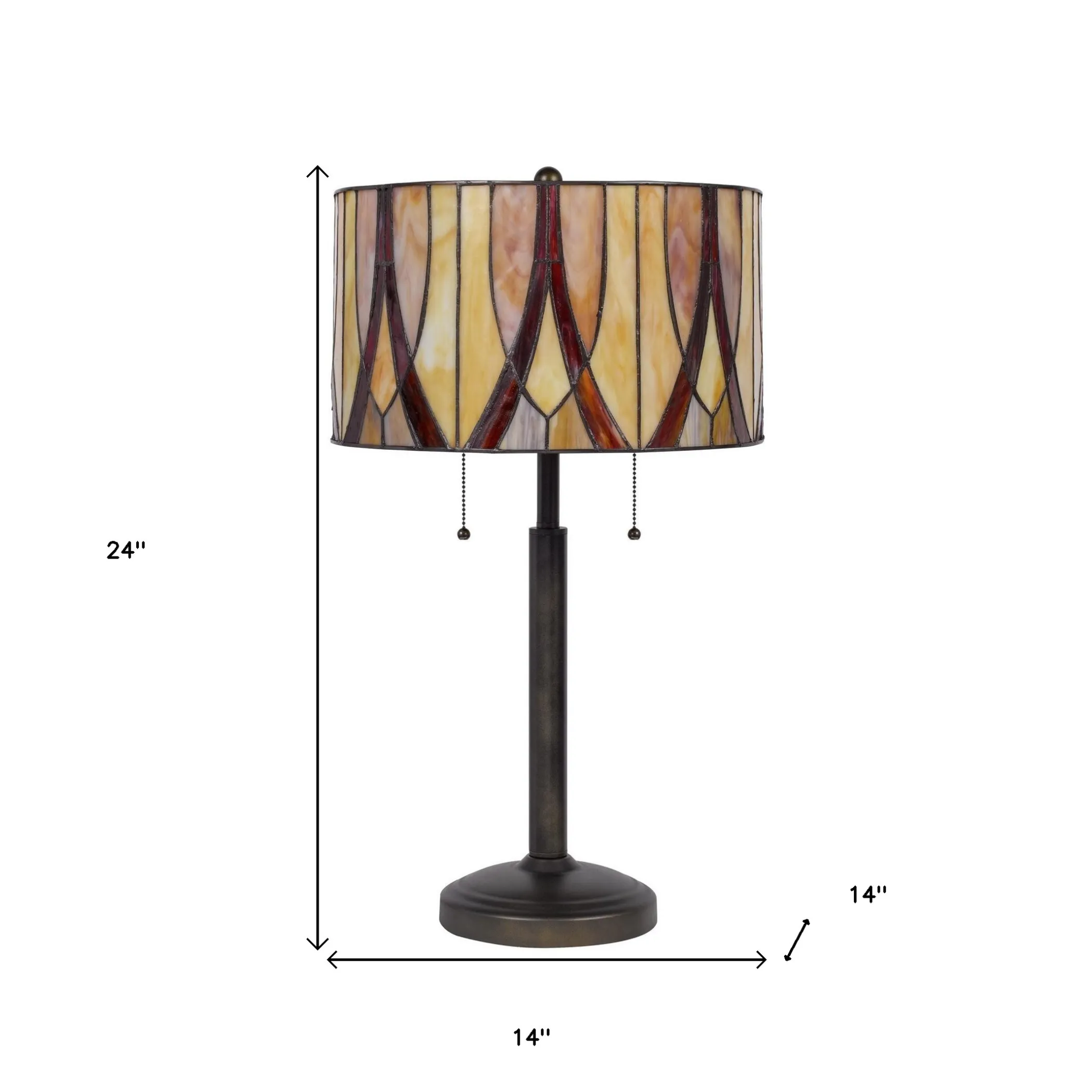 24" Bronze Metal Two Light Table Lamp With Red And Ivory Drum Shade - Image 6
