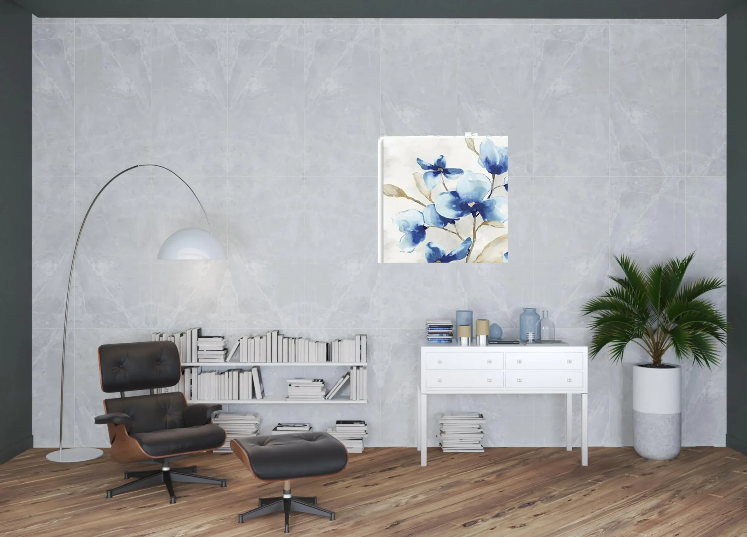 40" x 40" Watercolor Shades of Blue Floral Canvas Wall Art - Image 3