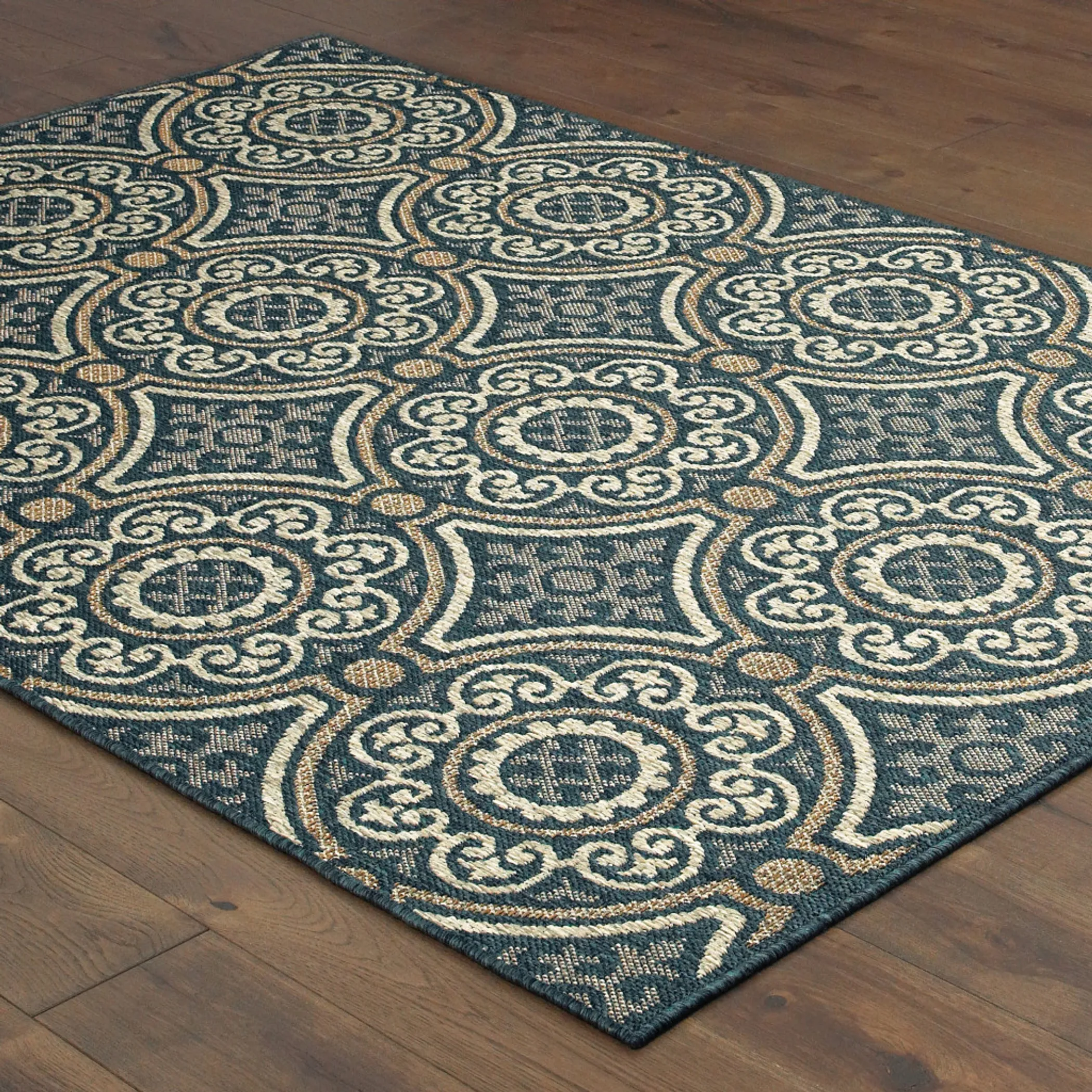 8' x 10' Blue and Gray Geometric Stain Resistant Indoor Outdoor Area Rug - Image 4