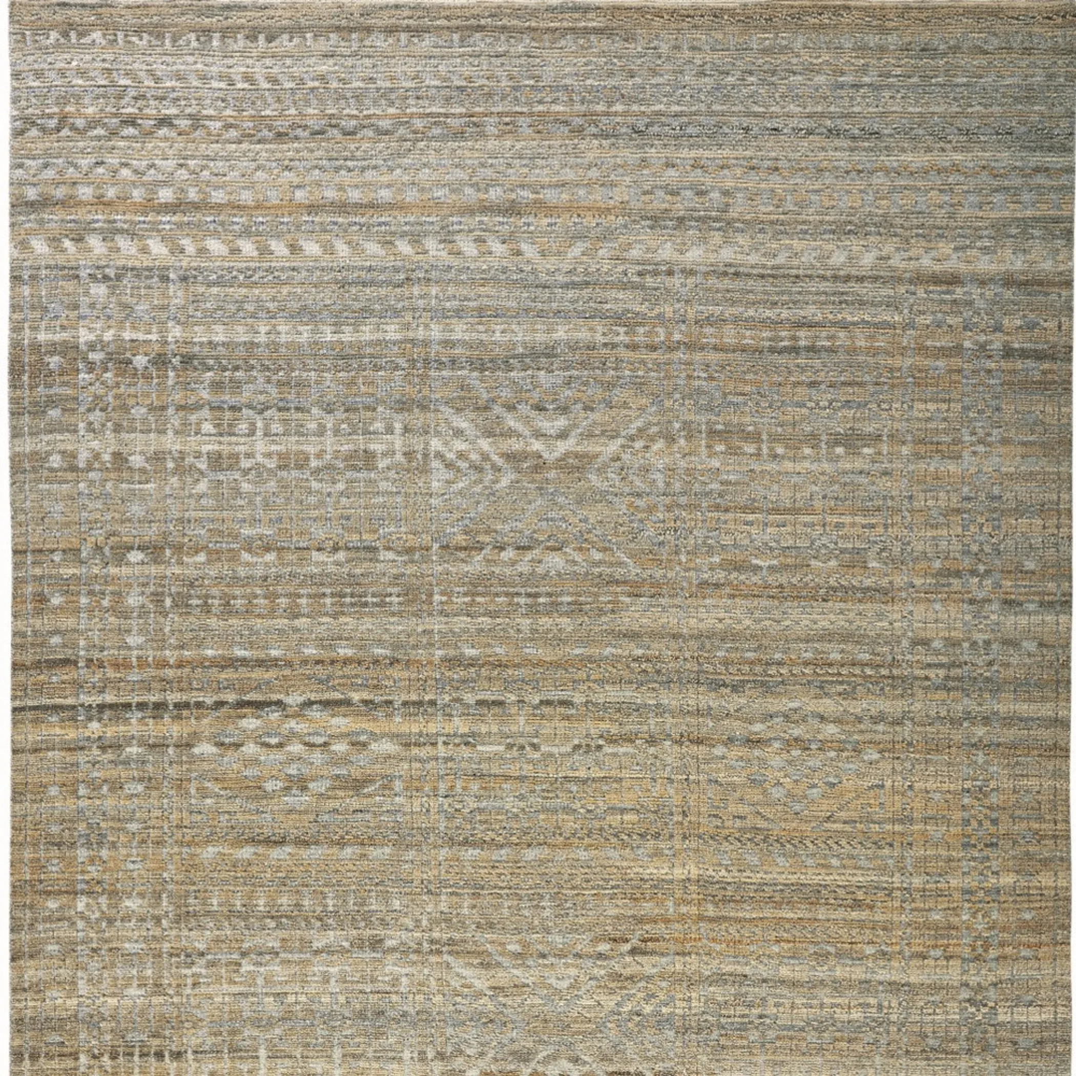 6' X 9' Gold and Tan Geometric Hand Knotted Worn Faded Area Rug - Image 5