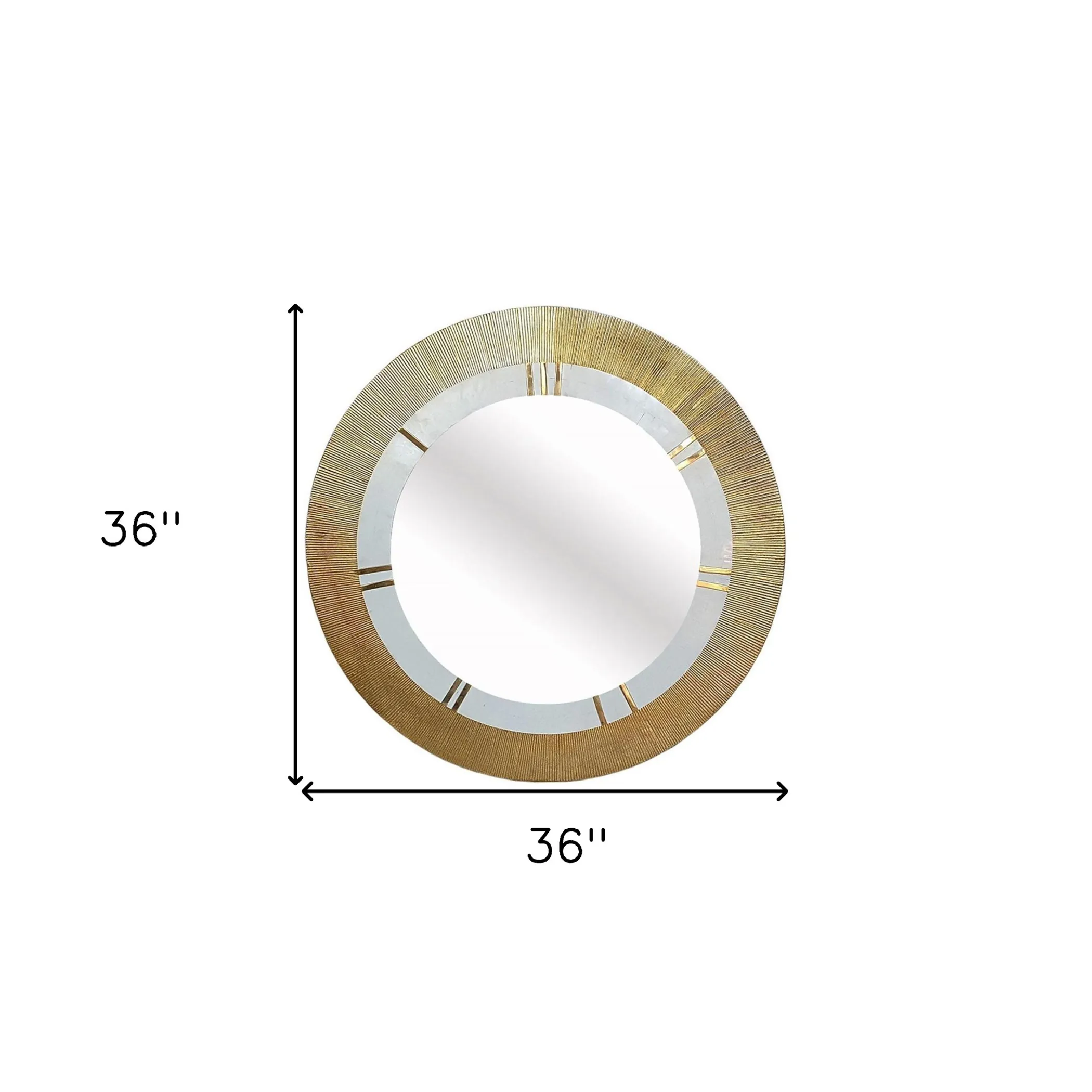 36" Gold and White Round Aluminum Ribbed Edge Framed Accent Mirror - Image 6