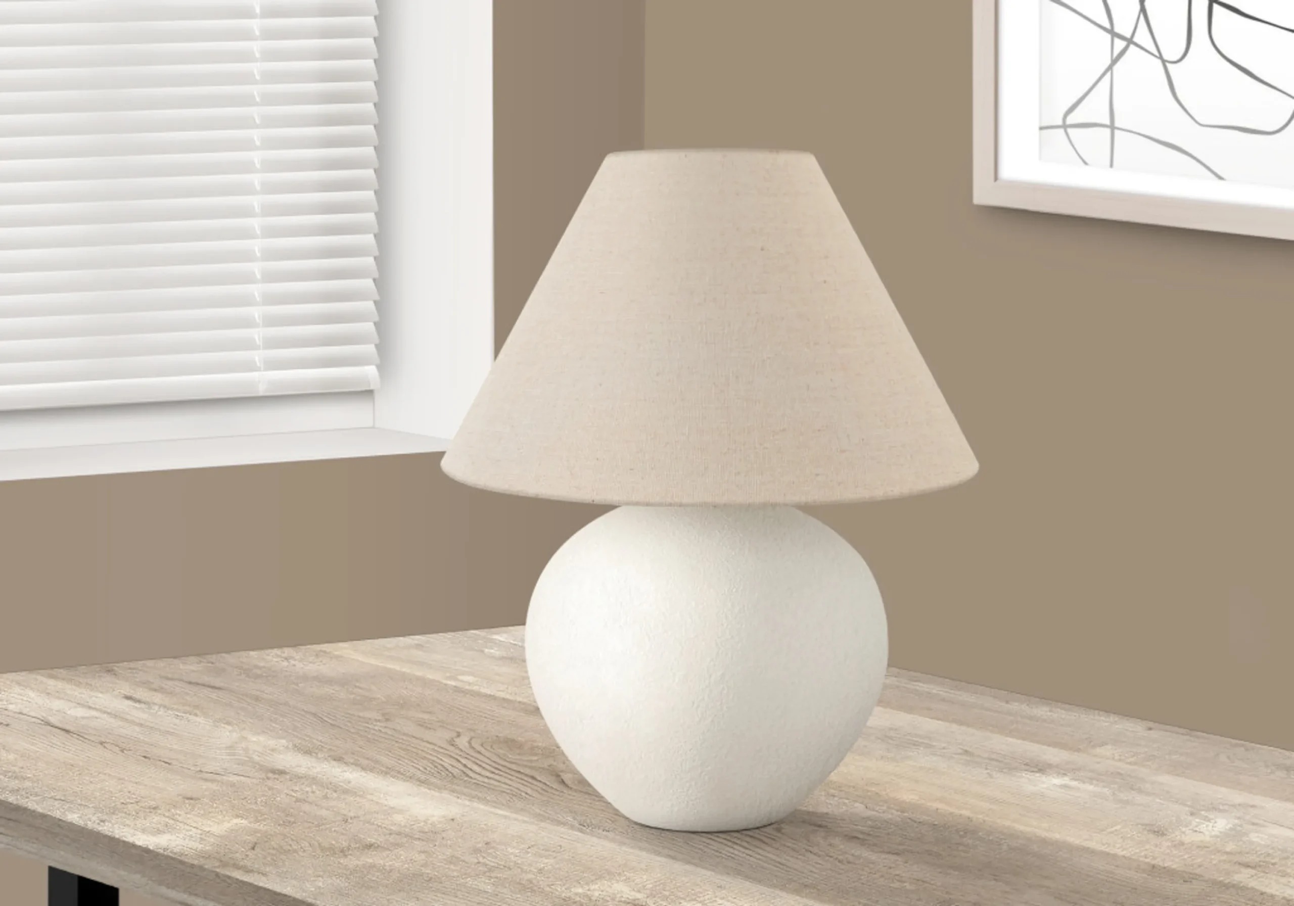 16" Cream Ceramic Round Table Lamp With Cream Empire Shade - Image 6