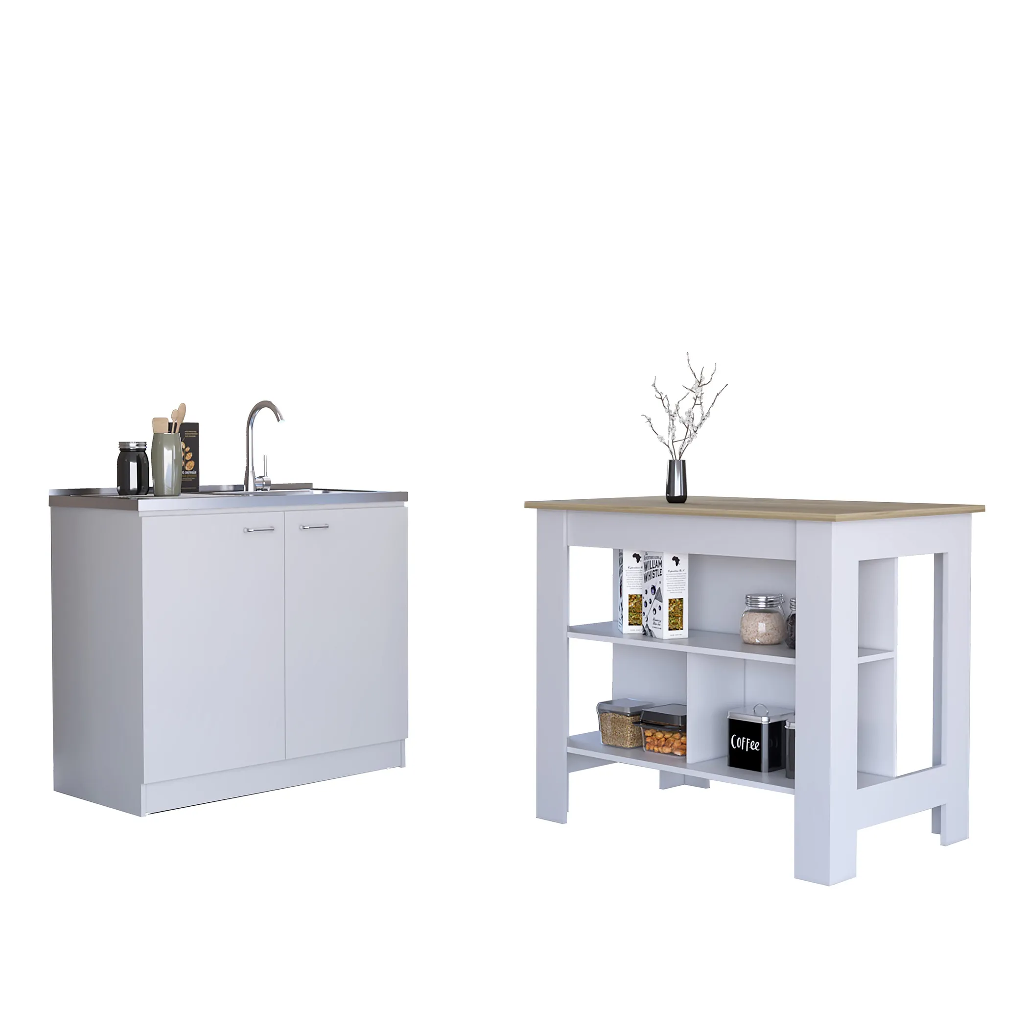 Phoenix 2 Piece Kitchen Set, Cala Kitchen Island + Napoles Utility Sink - Image 2