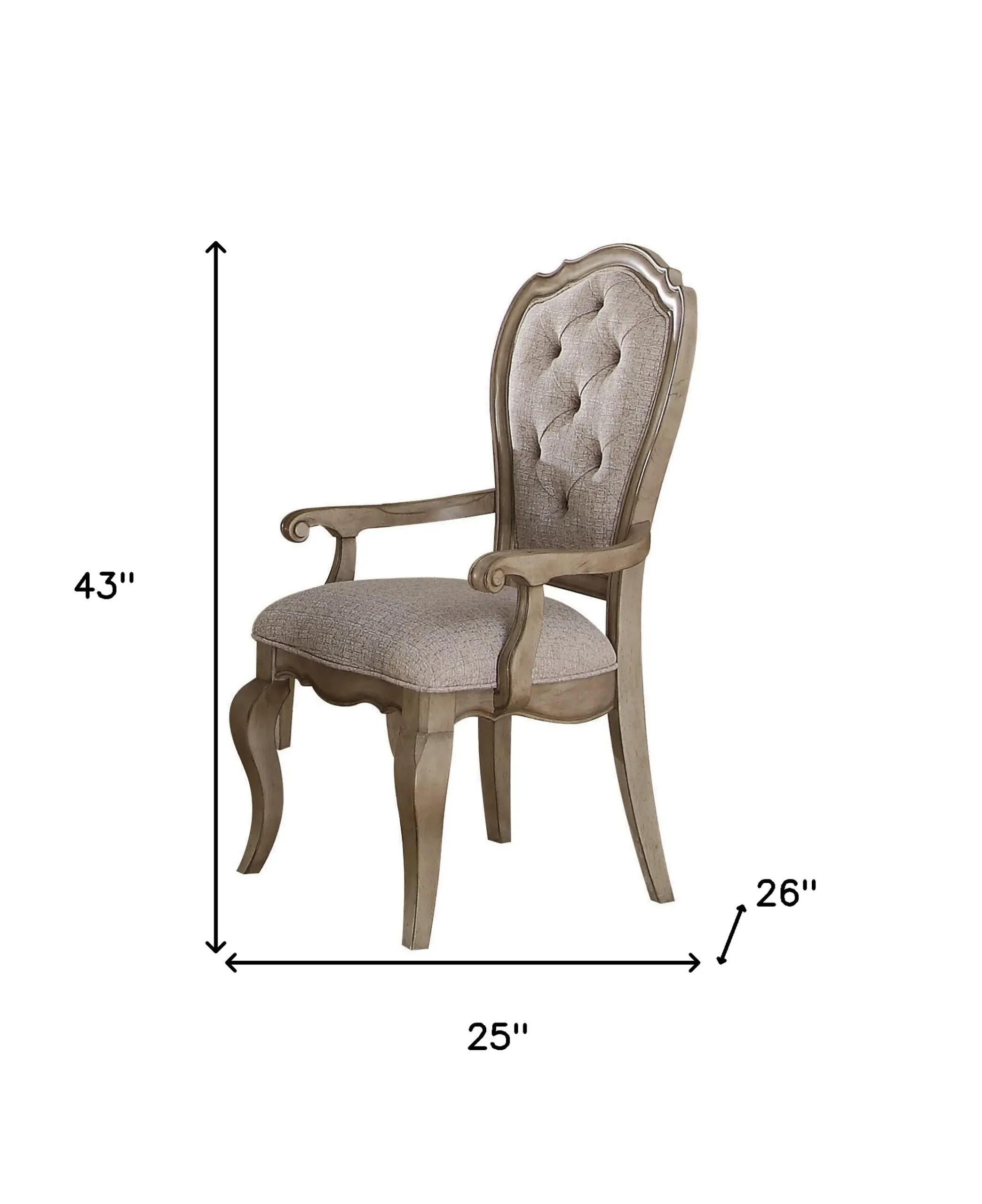 Set of Two Upholstered Fabric And Solid Wood Dining Arm Chairs - Image 6