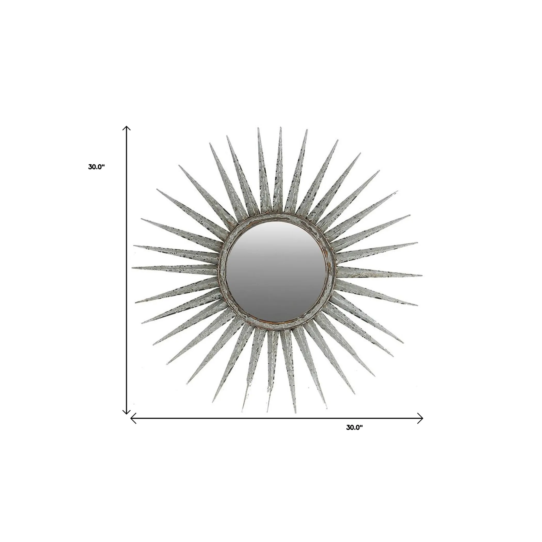 30" Antiqued Silver Gray Sunburst Wall Mounted Accent Mirror - Image 6