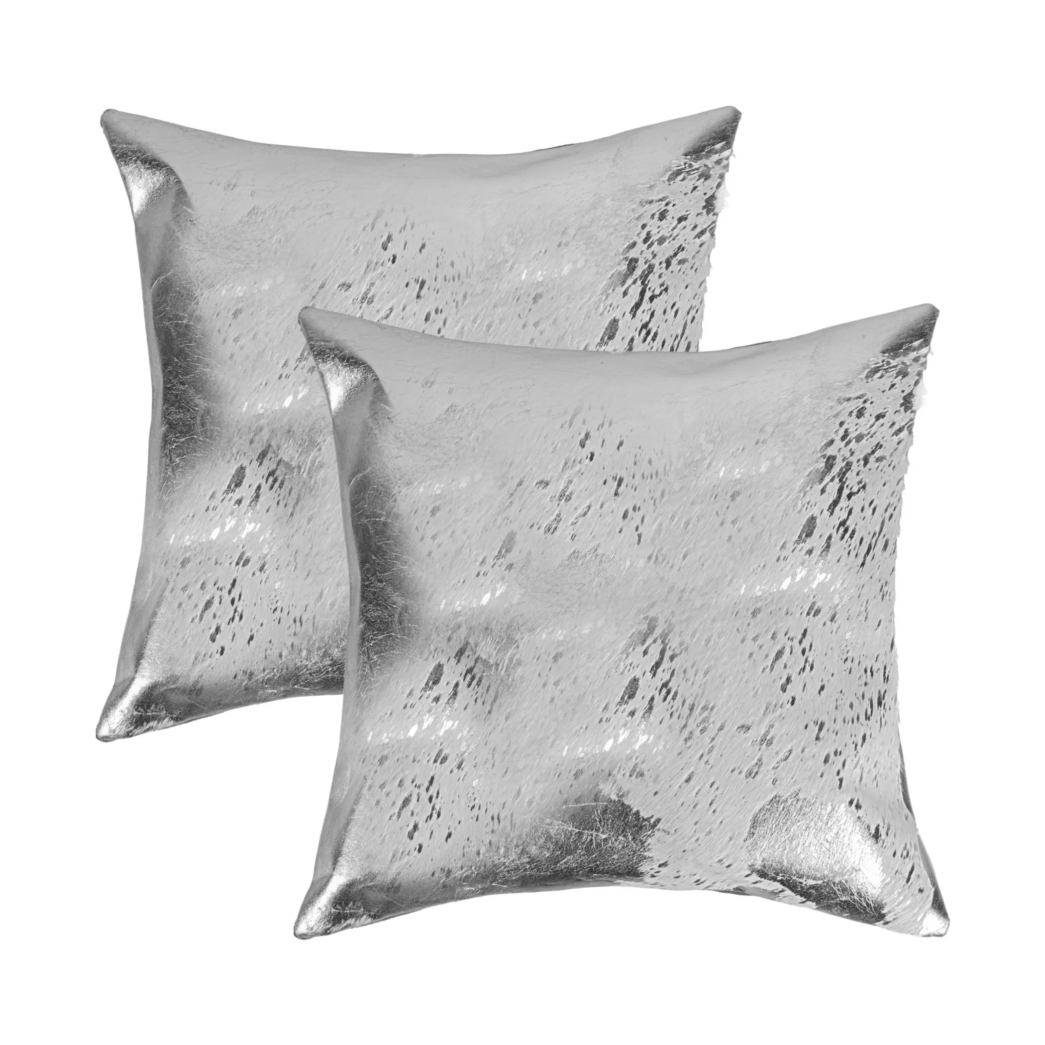 Set of Two 18" Gray and Silver Abstract Cowhide Throw Pillows with Glitter - Image 4
