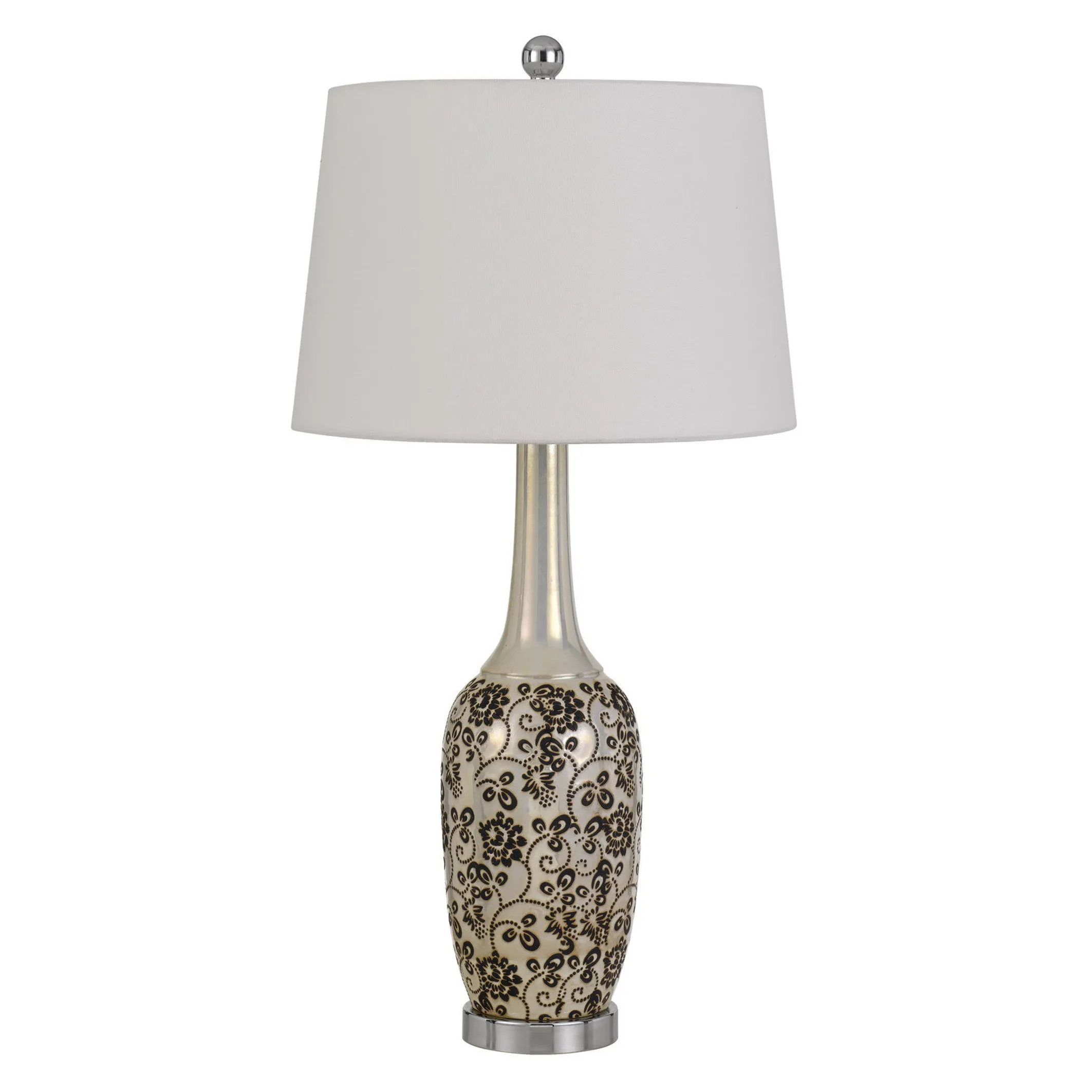 Set Of Two 30" Silver Metal Two Light Bedside Table Lamps With White Globe Shade - Image 3