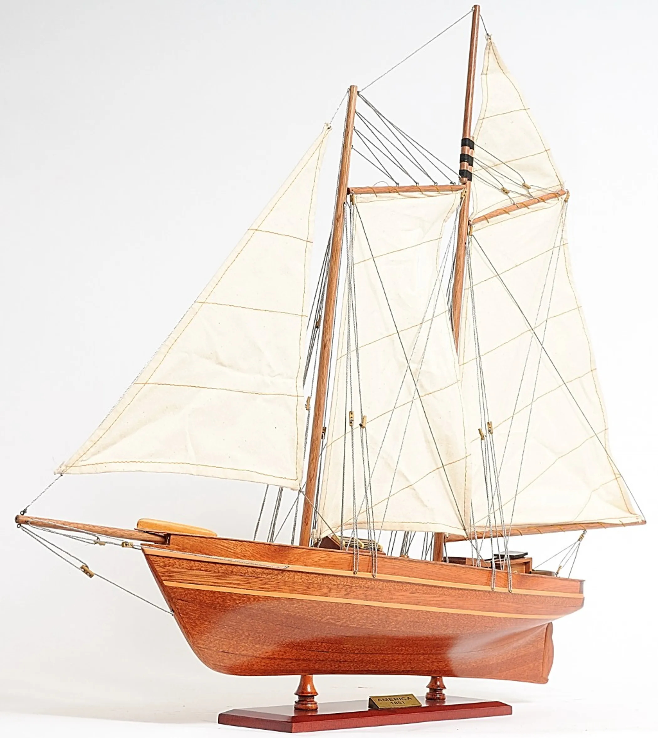 28" Wood Brown America 1851 Yacht Hand Painted Sculpture - Image 5