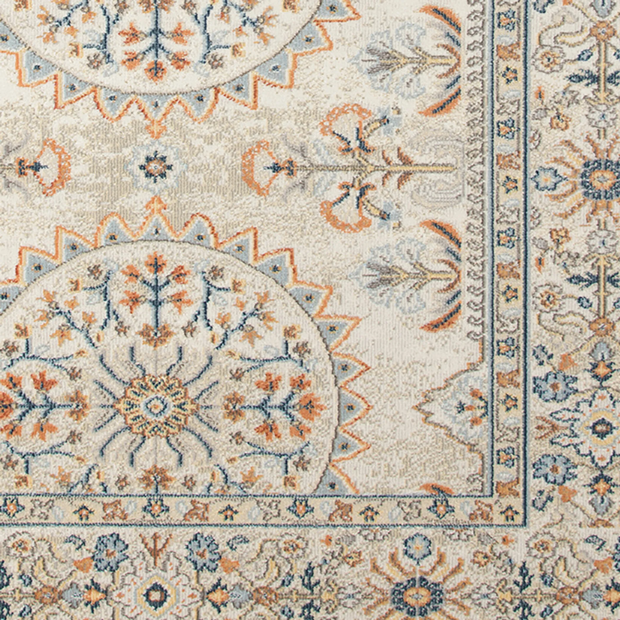 9' X 12' Blue and Orange Medallion Stain Resistant Indoor Outdoor Area Rug - Image 5