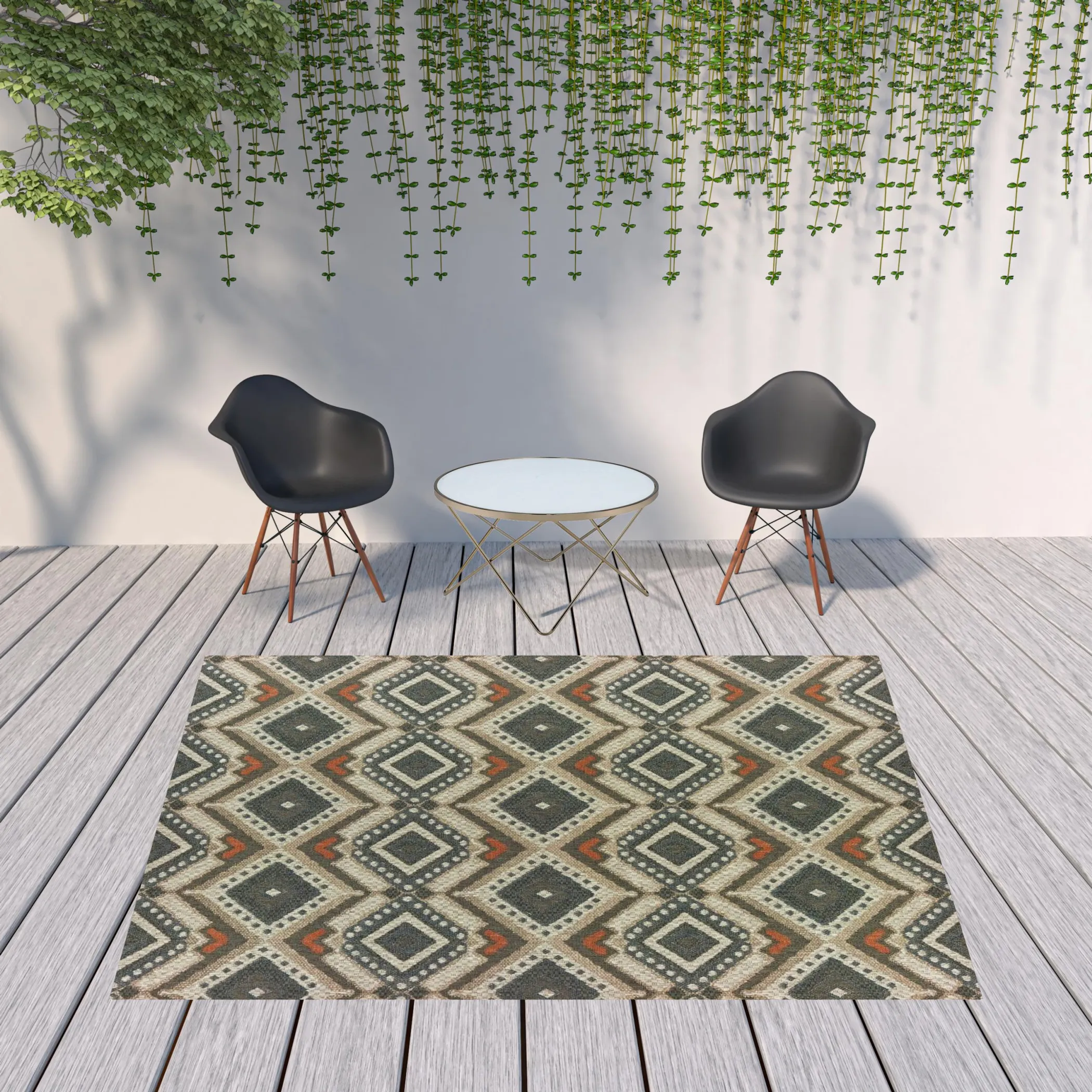 8' x 10' Gray Geometric Stain Resistant Indoor Outdoor Area Rug - Image 2