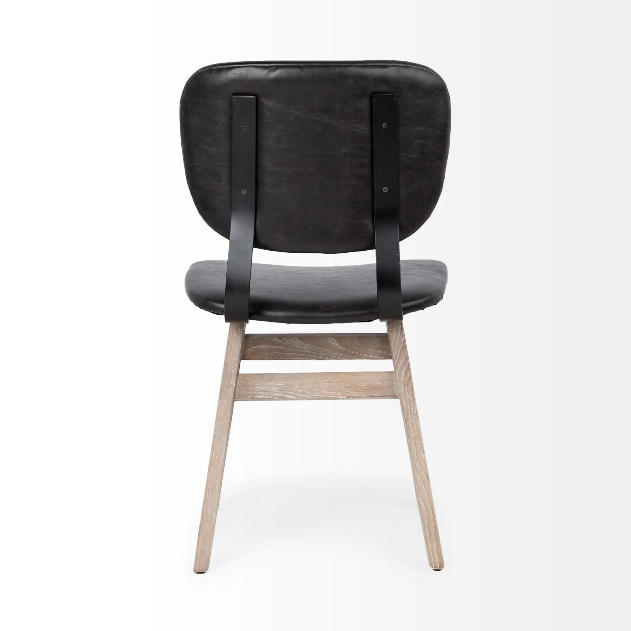 Set Of Two Black And Brown Upholstered Faux leather Open Back Side Chairs - Image 4