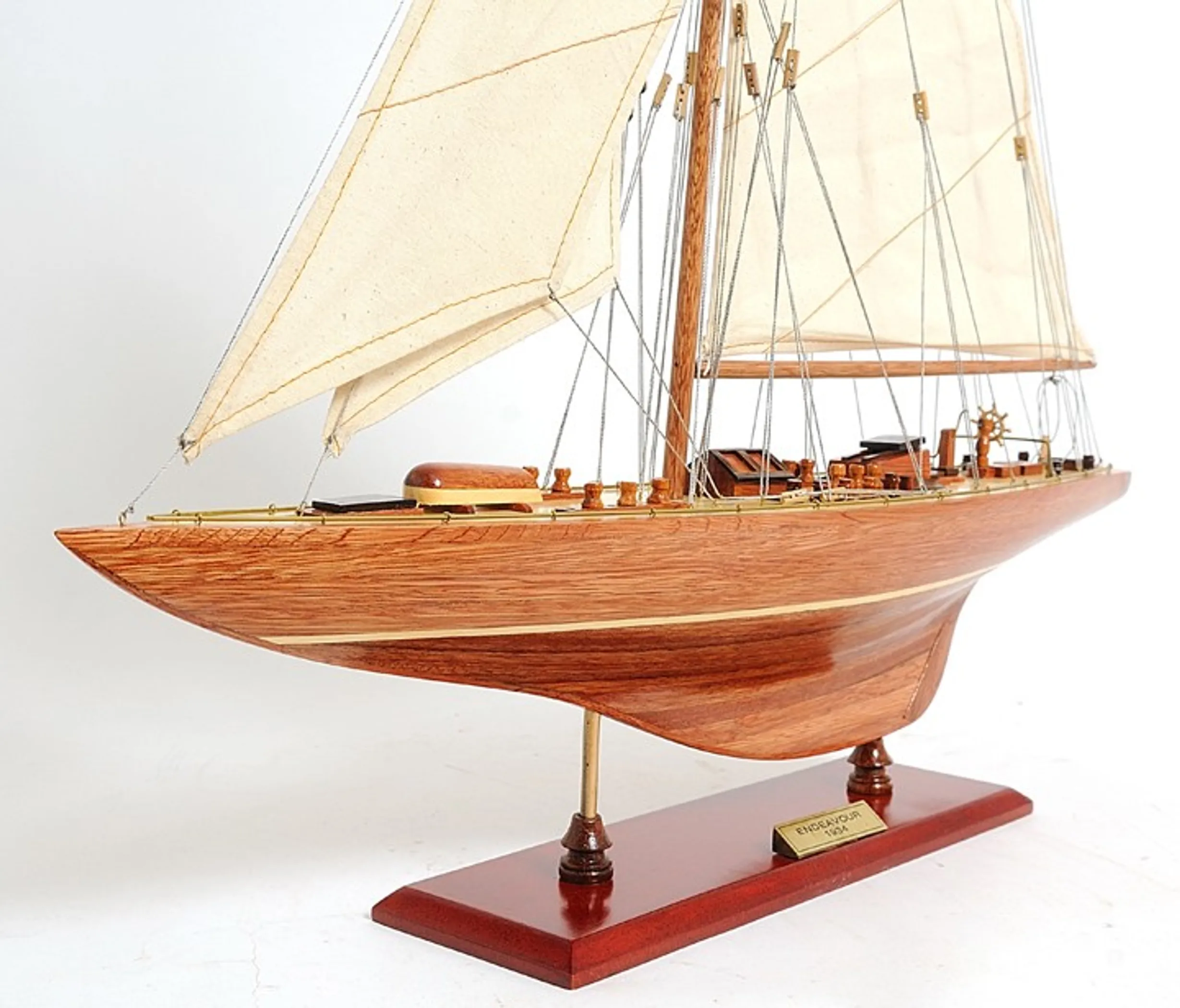 31" Wood Brown Endeavour Yacht Hand Painted Sculpture - Image 5