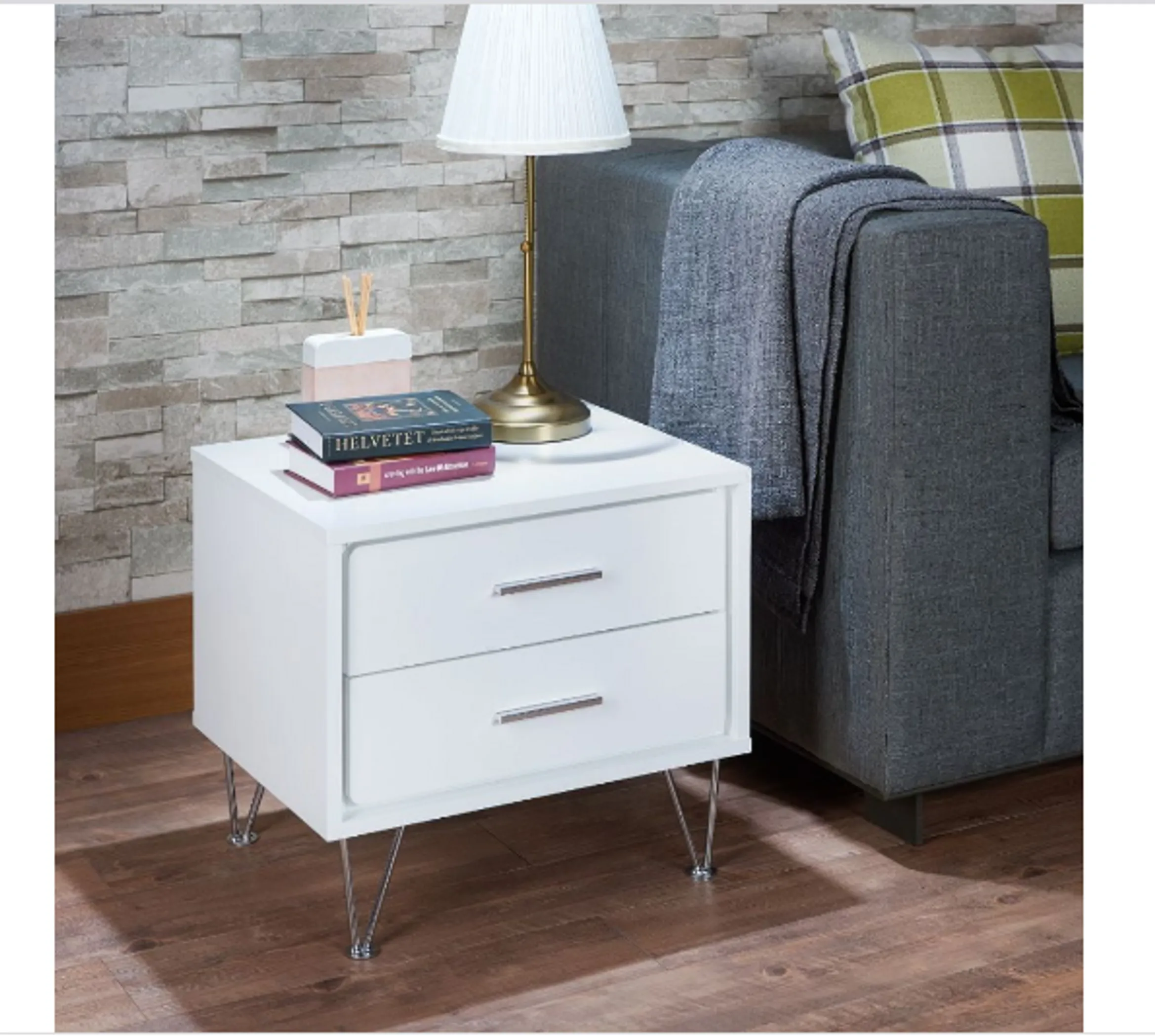 20" White Nightstand With Manufactured Wood Top - Image 5