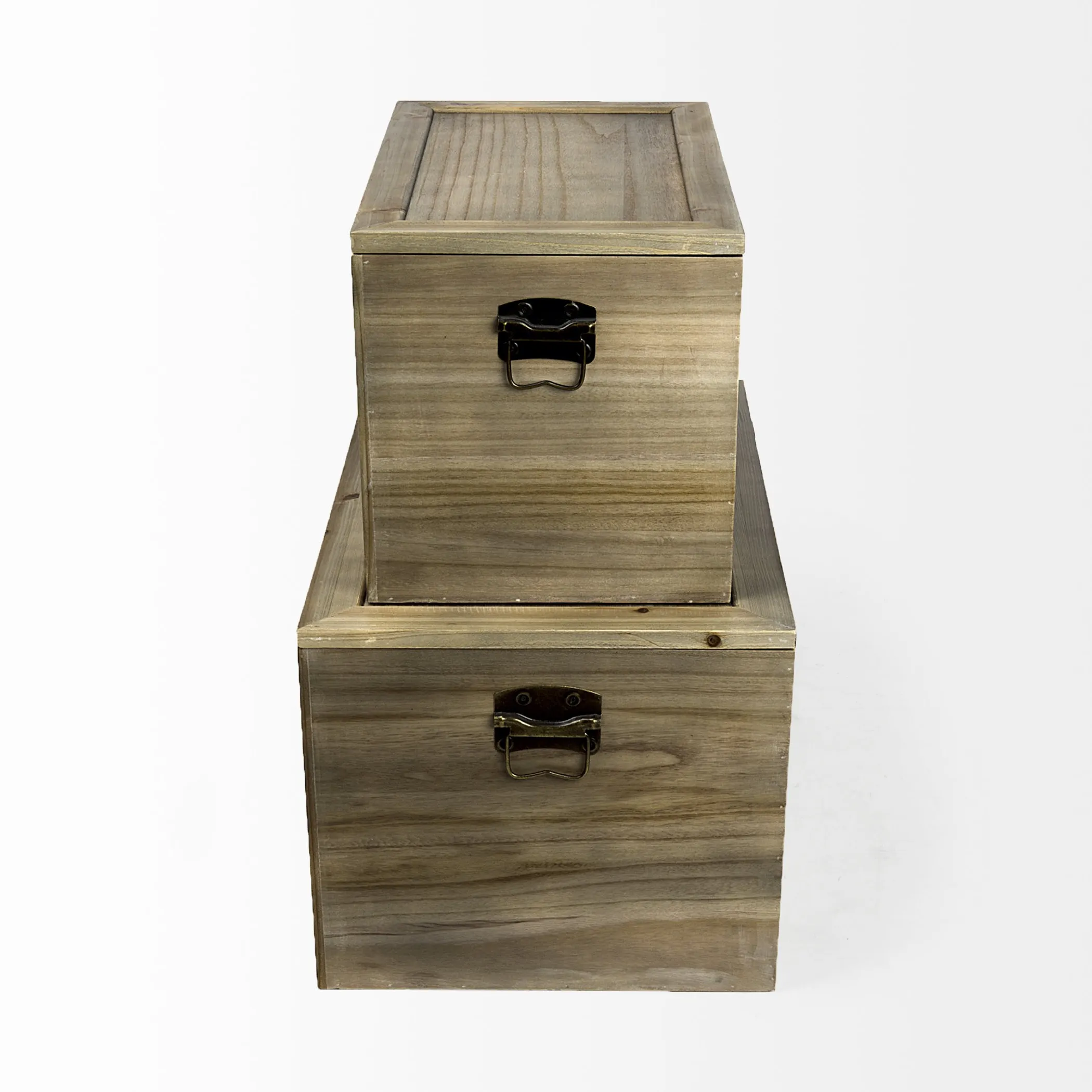 Set Of Two Brown and Natural Wood And Cane Storage Boxes - Image 3