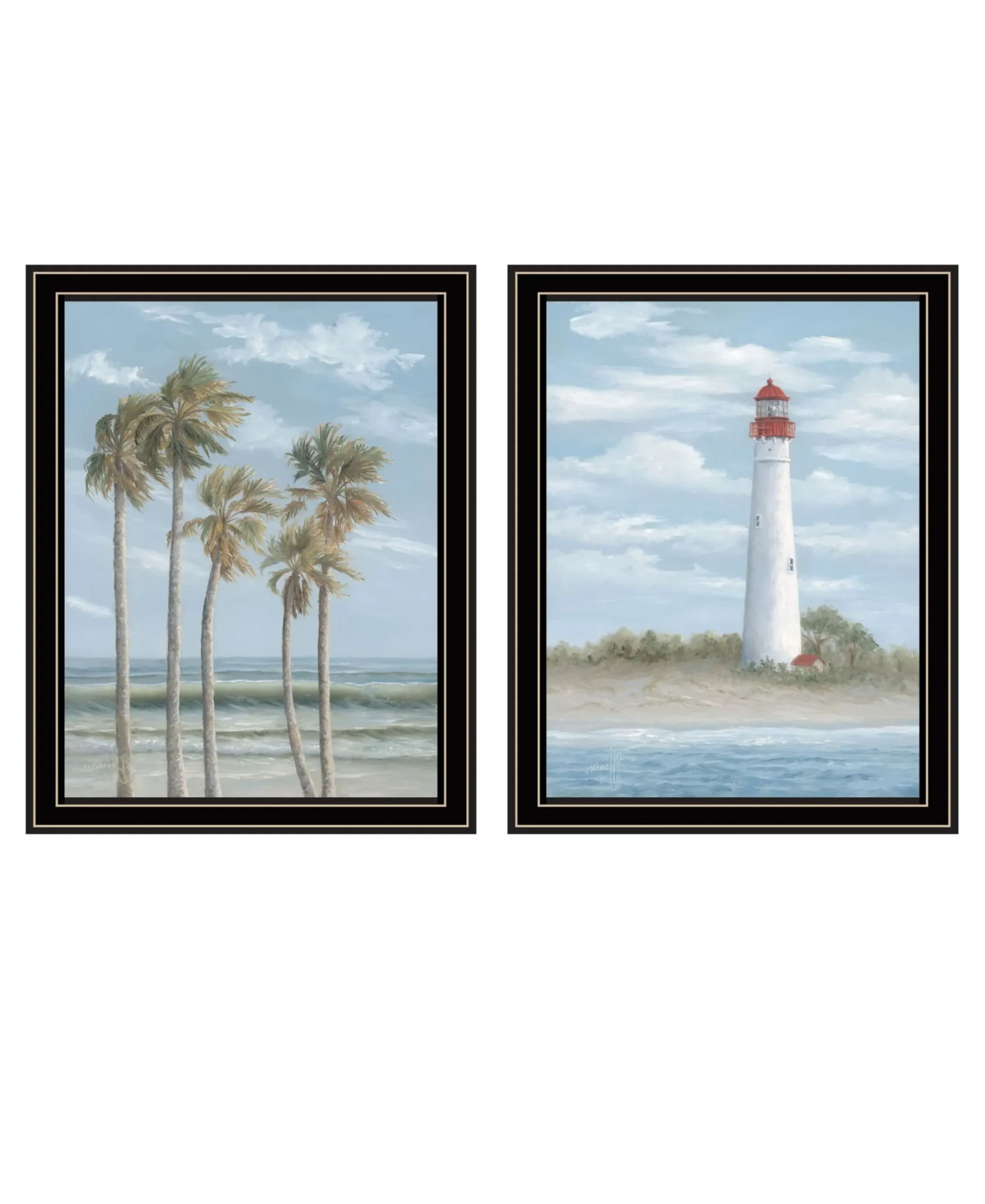 Set Of Two Cape May Lighthouse And Palm Trees Black Framed Wall Art - Image 3