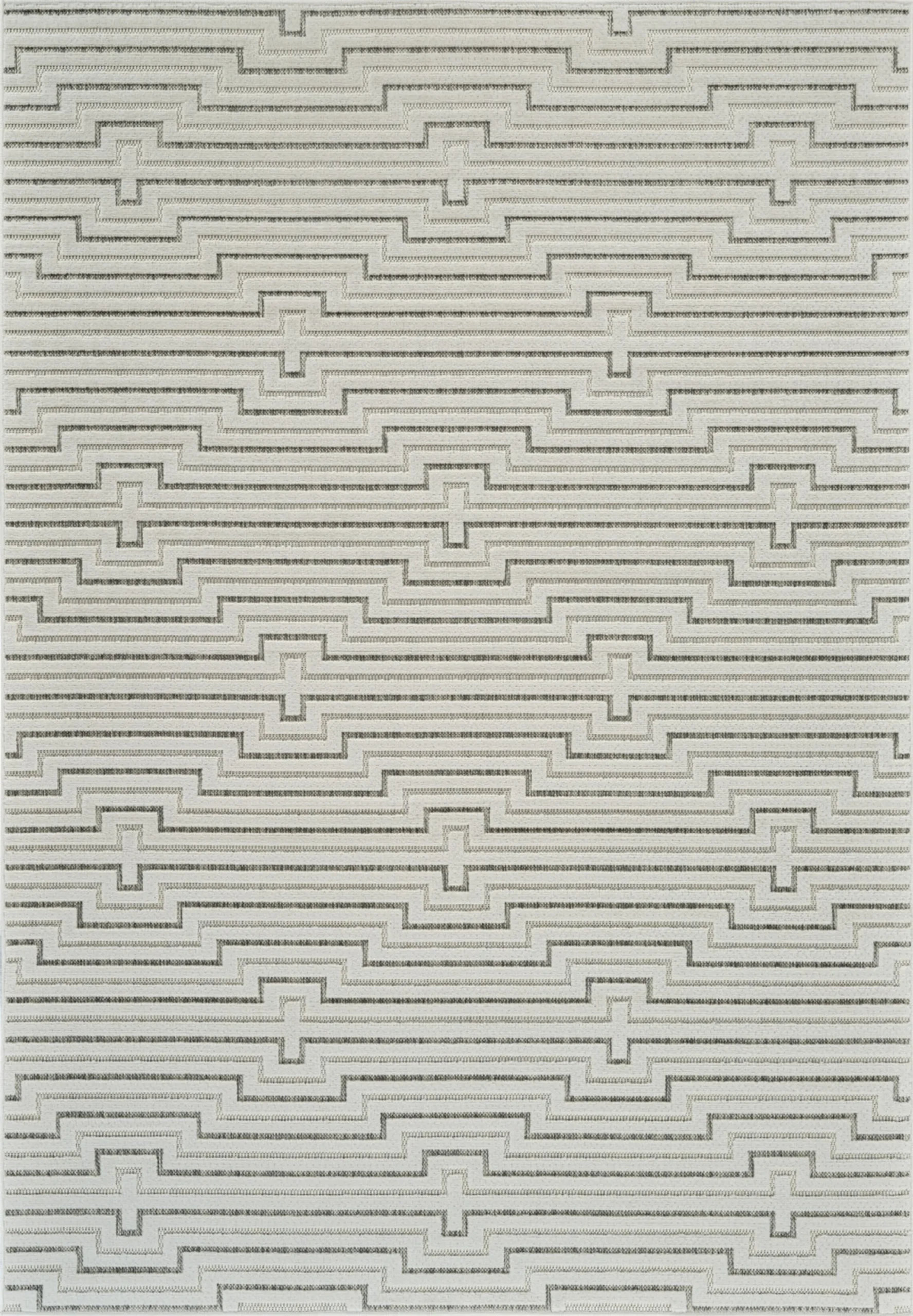 6' X 9' Cream and Beige Geometric Distressed Indoor Outdoor Area Rug - Image 2