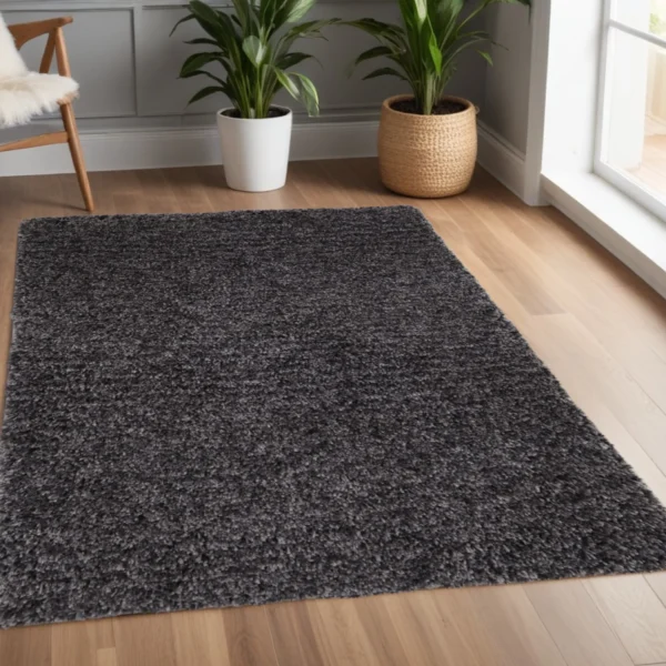 4' X 6' Black Shag Hand Tufted Area Rug