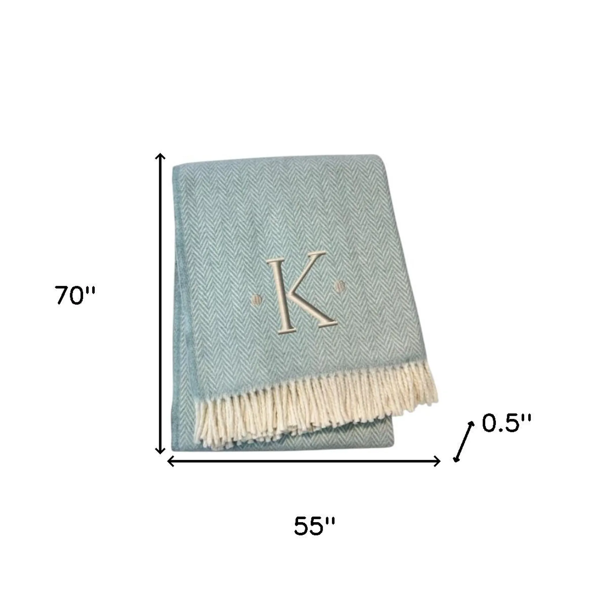 Herringbone Cotton Blend K Initial Throw Blanket with Tassels And Embroidery - Image 6