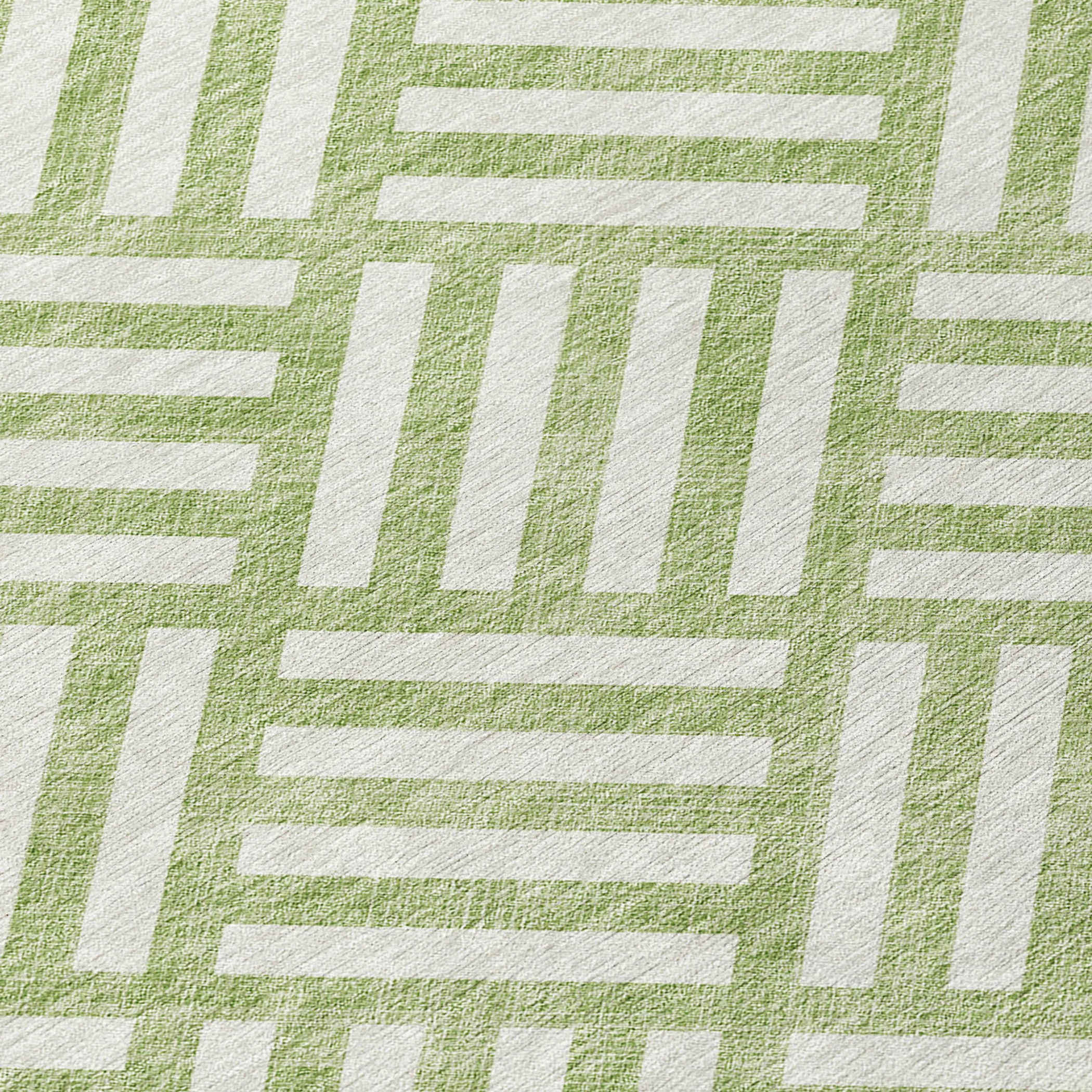 10' X 14' Artichoke Green And Ivory Geometric Washable Indoor Outdoor Area Rug - Image 5