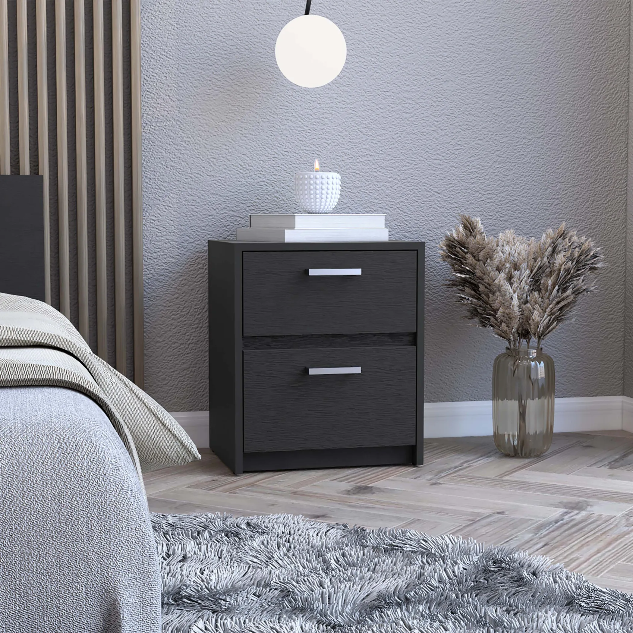 19" Black Two Drawer Nightstand - Image 5